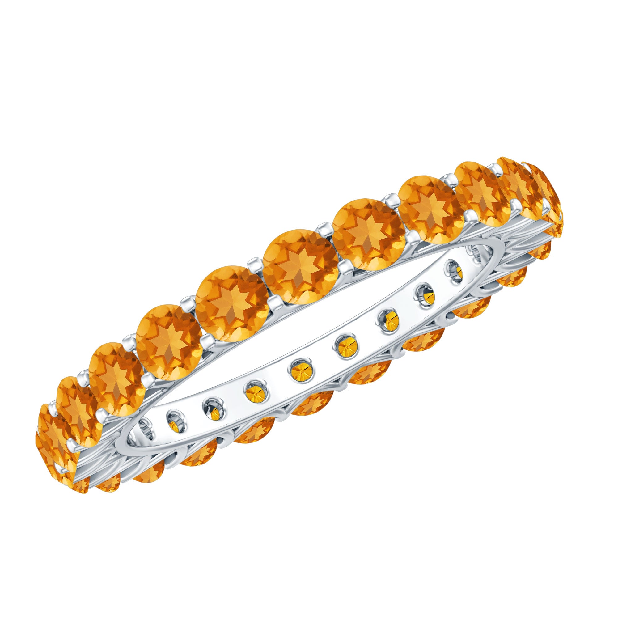 Round Citrine Simple Full Eternity Band Ring AAA - Rosec Jewels