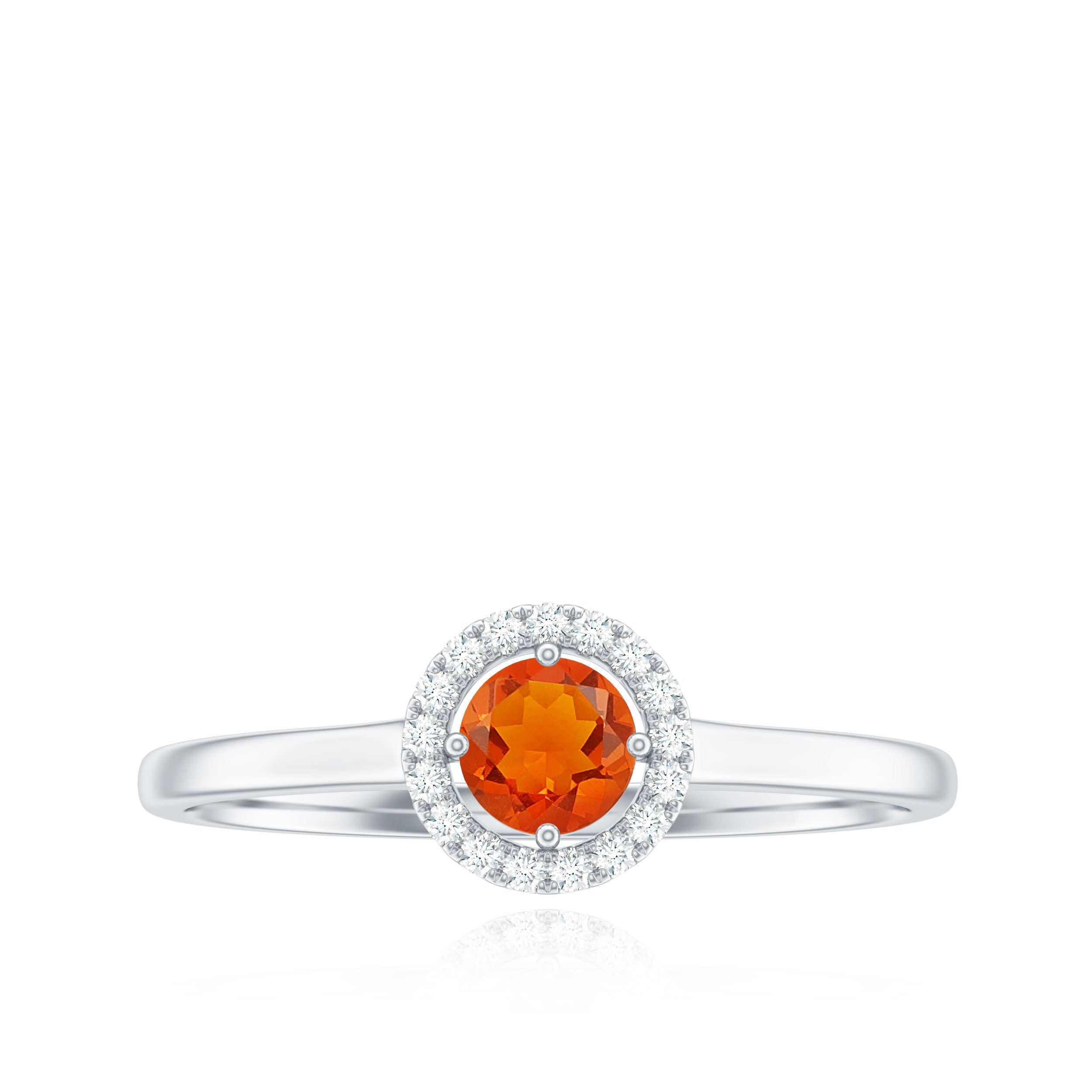 Rosec Jewels-Natural Fire Opal Promise Ring with Diamond Halo
