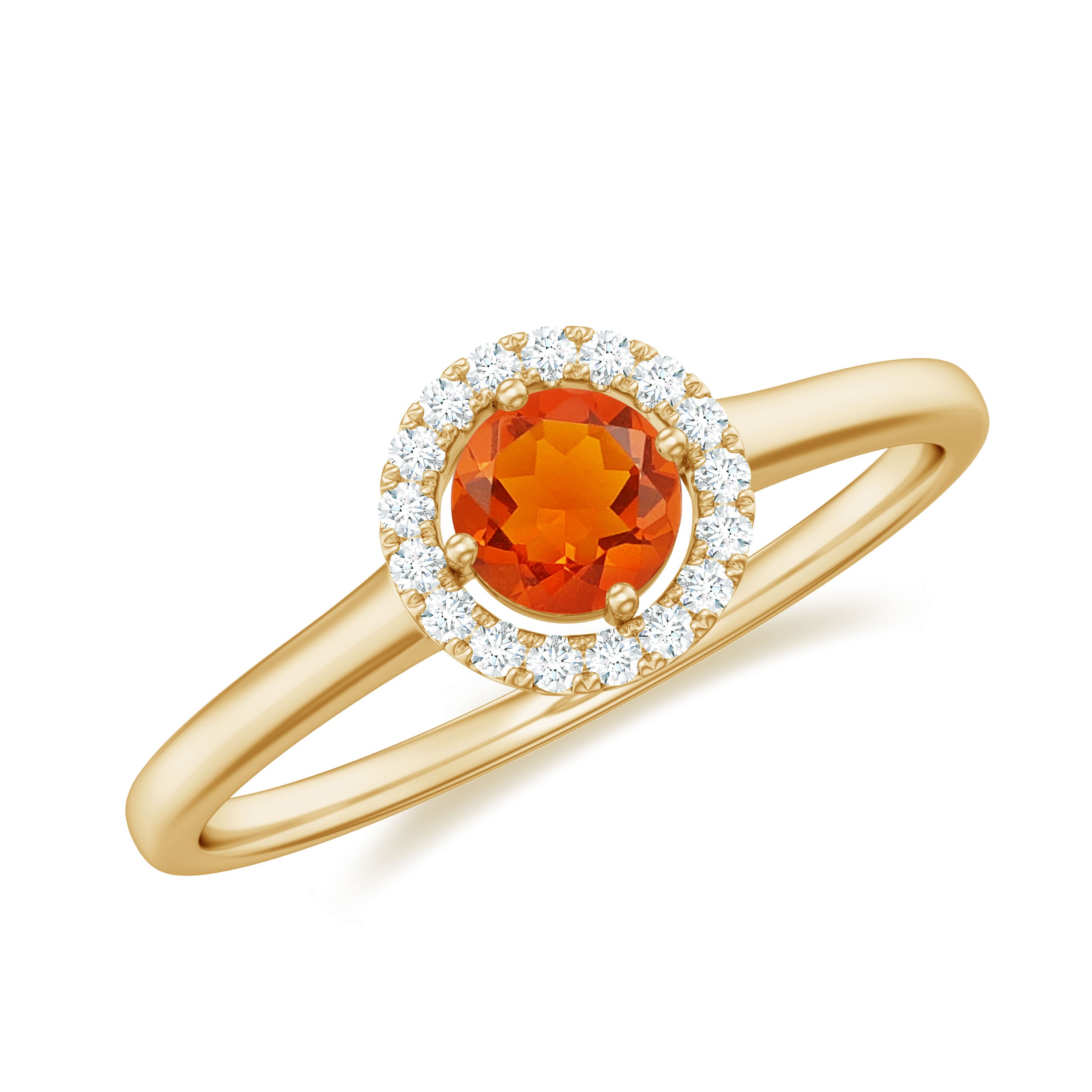 Rosec Jewels-Natural Fire Opal Promise Ring with Diamond Halo