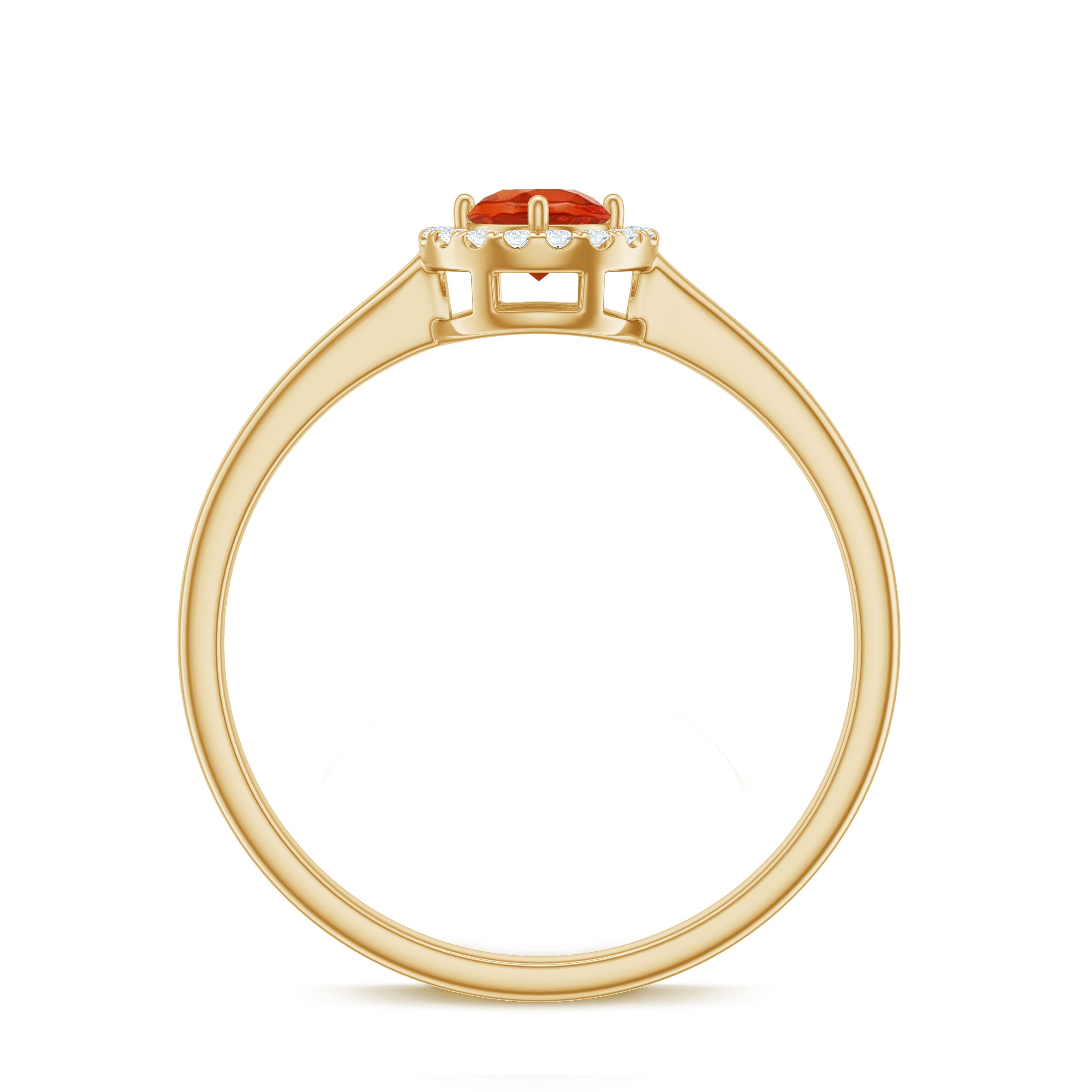 Rosec Jewels-Natural Fire Opal Promise Ring with Diamond Halo