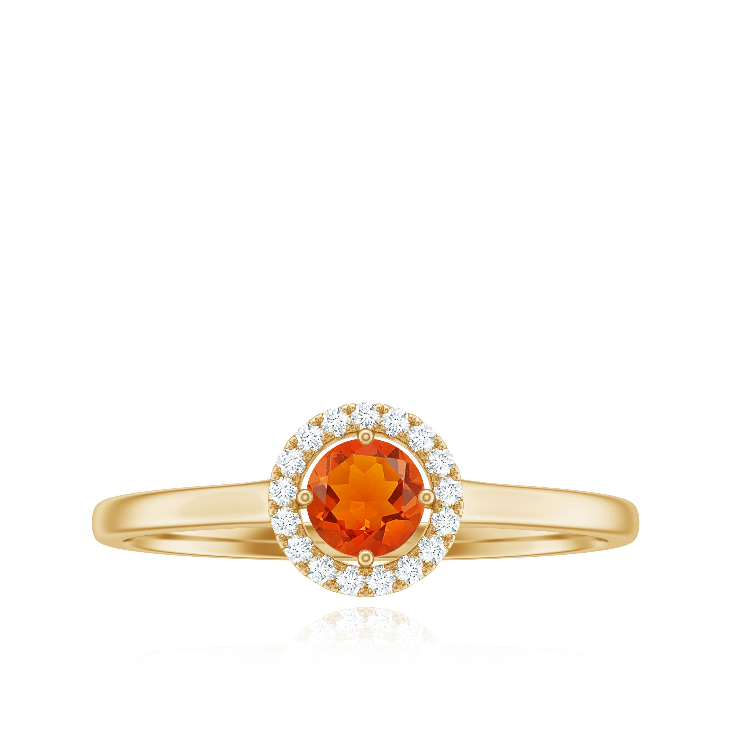 Rosec Jewels-Natural Fire Opal Promise Ring with Diamond Halo