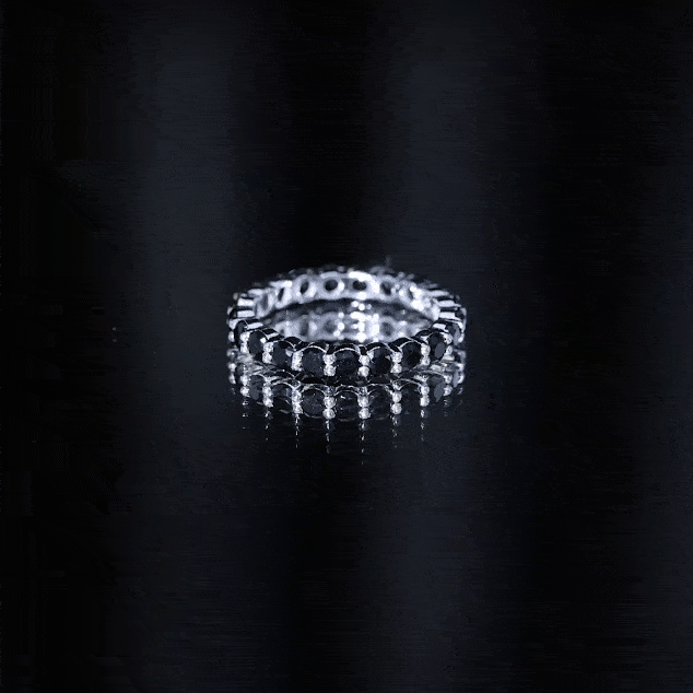 Certified Round Black Spinel Eternity Wedding Band AAA - Rosec Jewels
