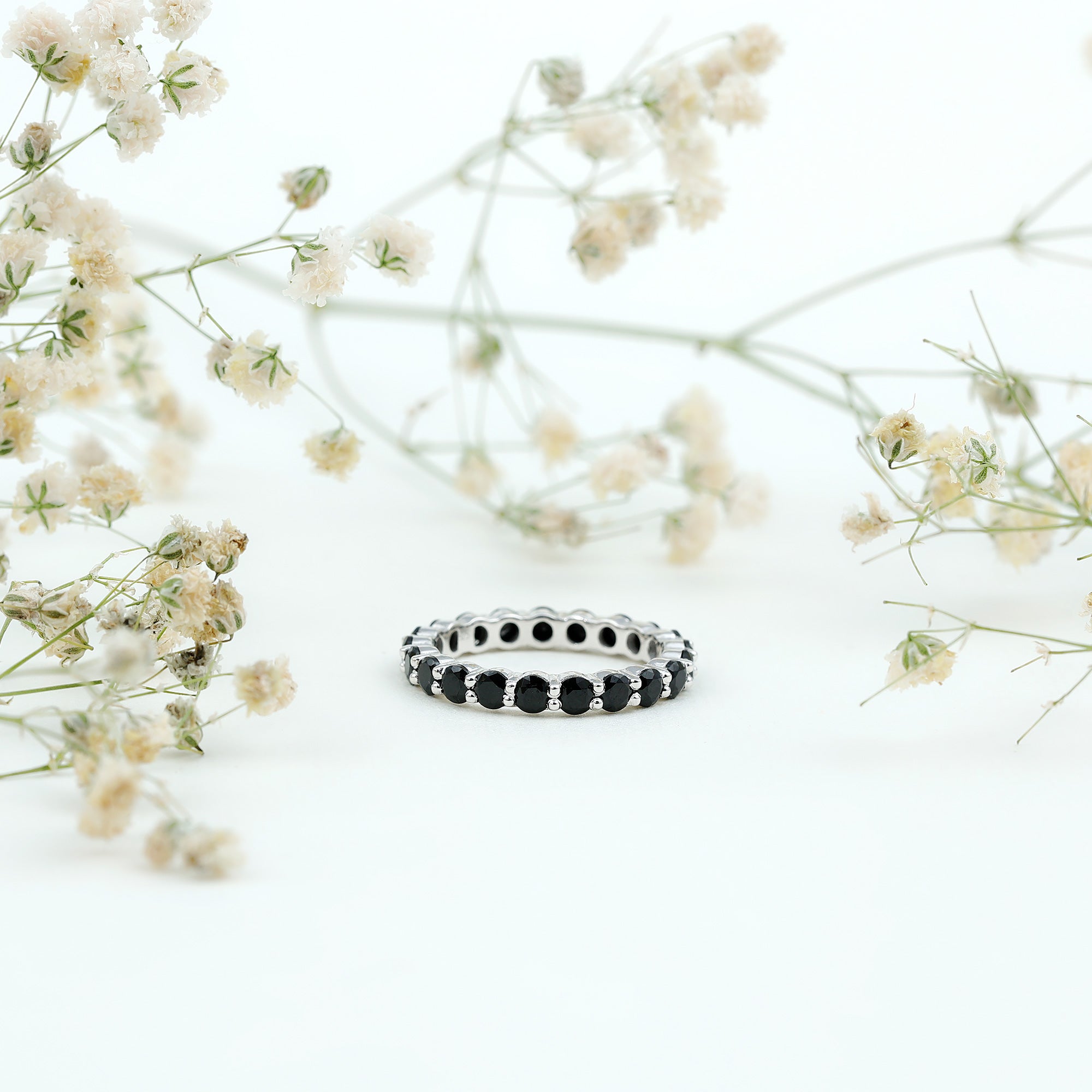 Certified Round Black Spinel Eternity Wedding Band AAA - Rosec Jewels