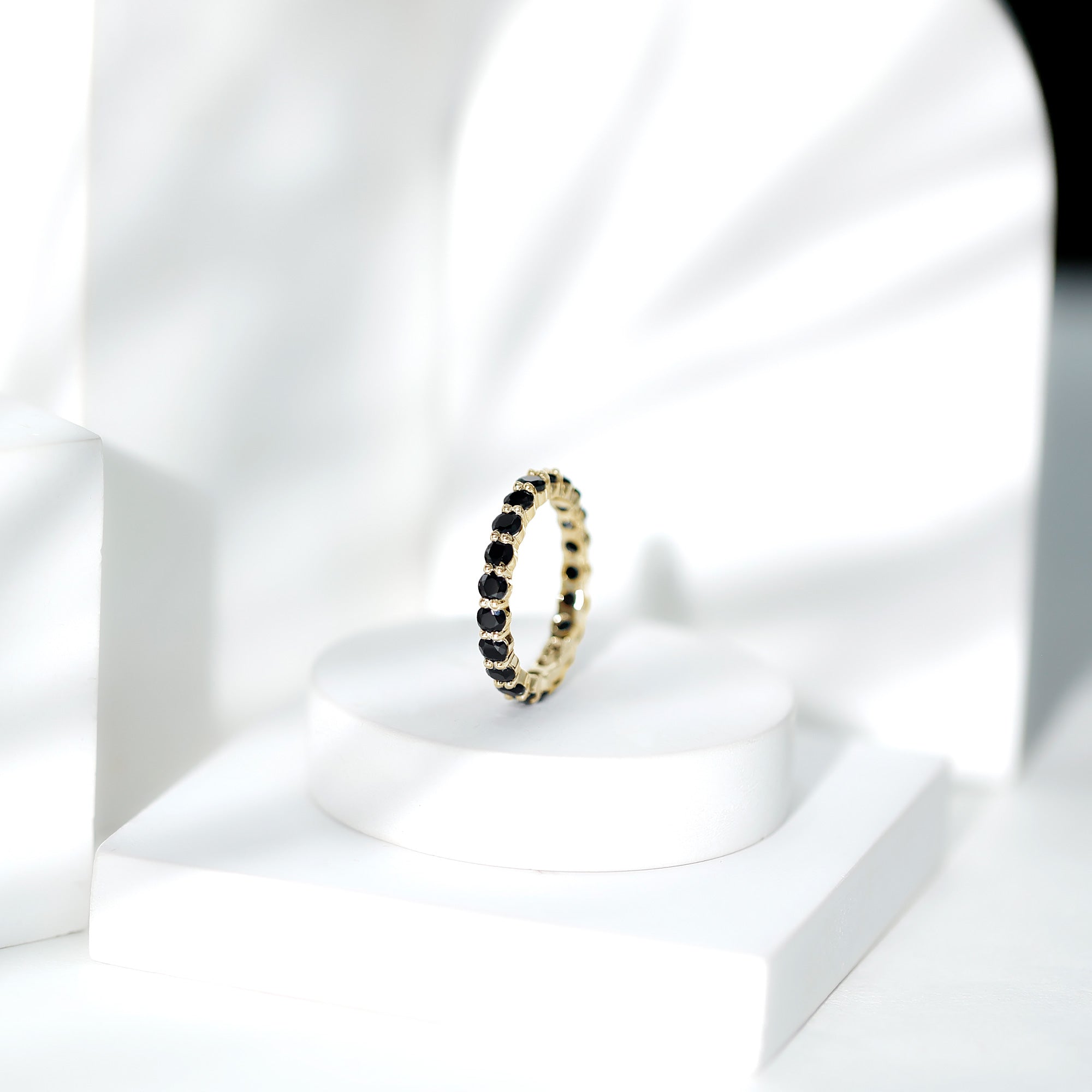 Certified Round Black Spinel Eternity Wedding Band AAA - Rosec Jewels