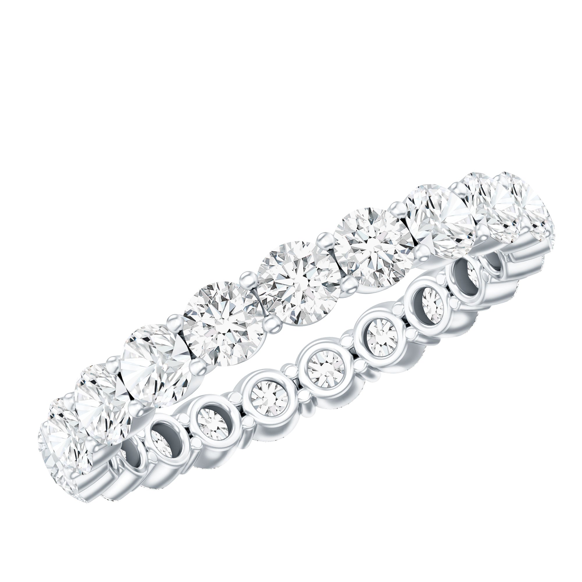 Round Cut Moissanite Simple Eternity Band Ring in Prong Setting D-VS1 - Rosec Jewels