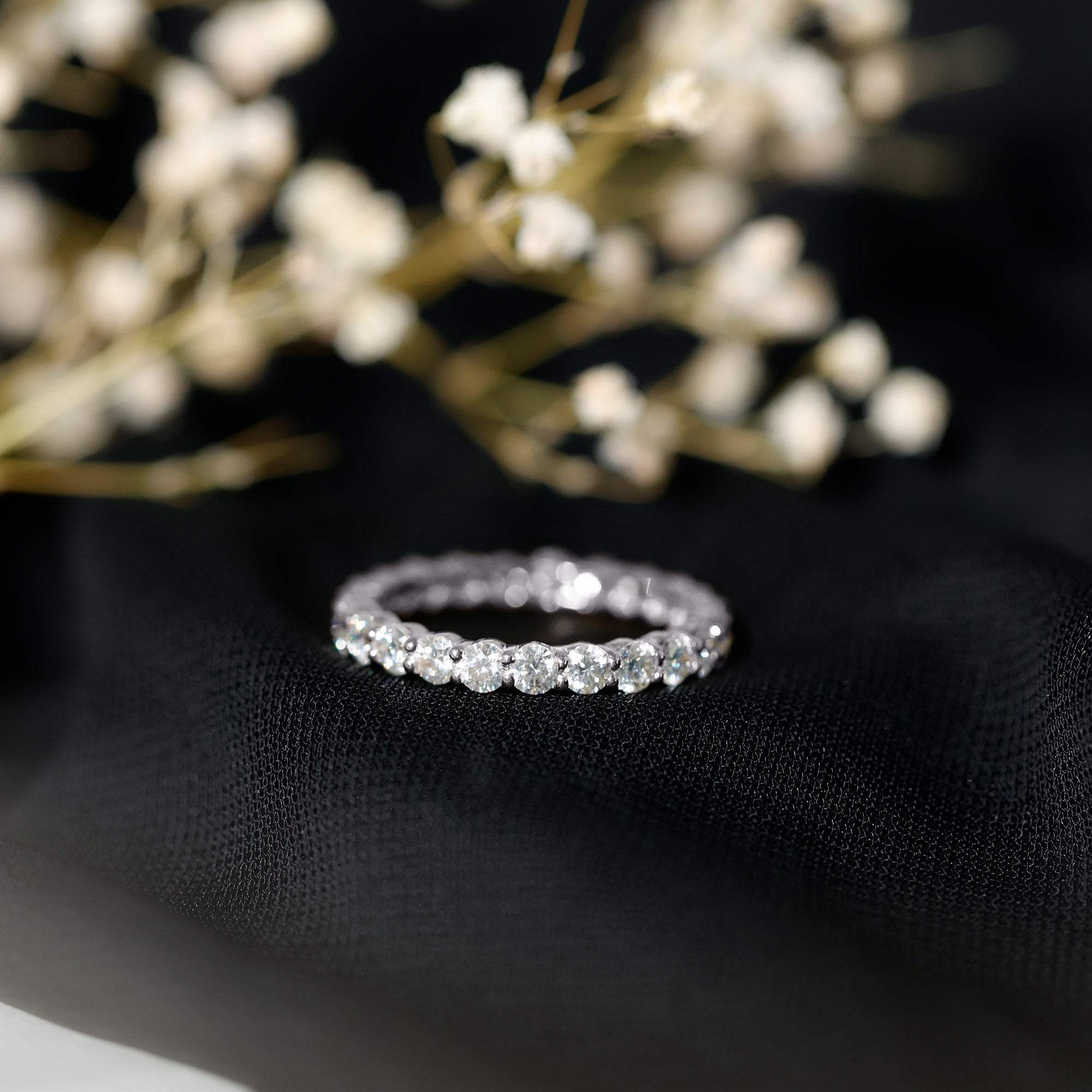 Round Cut Moissanite Simple Eternity Band Ring in Prong Setting D-VS1 - Rosec Jewels