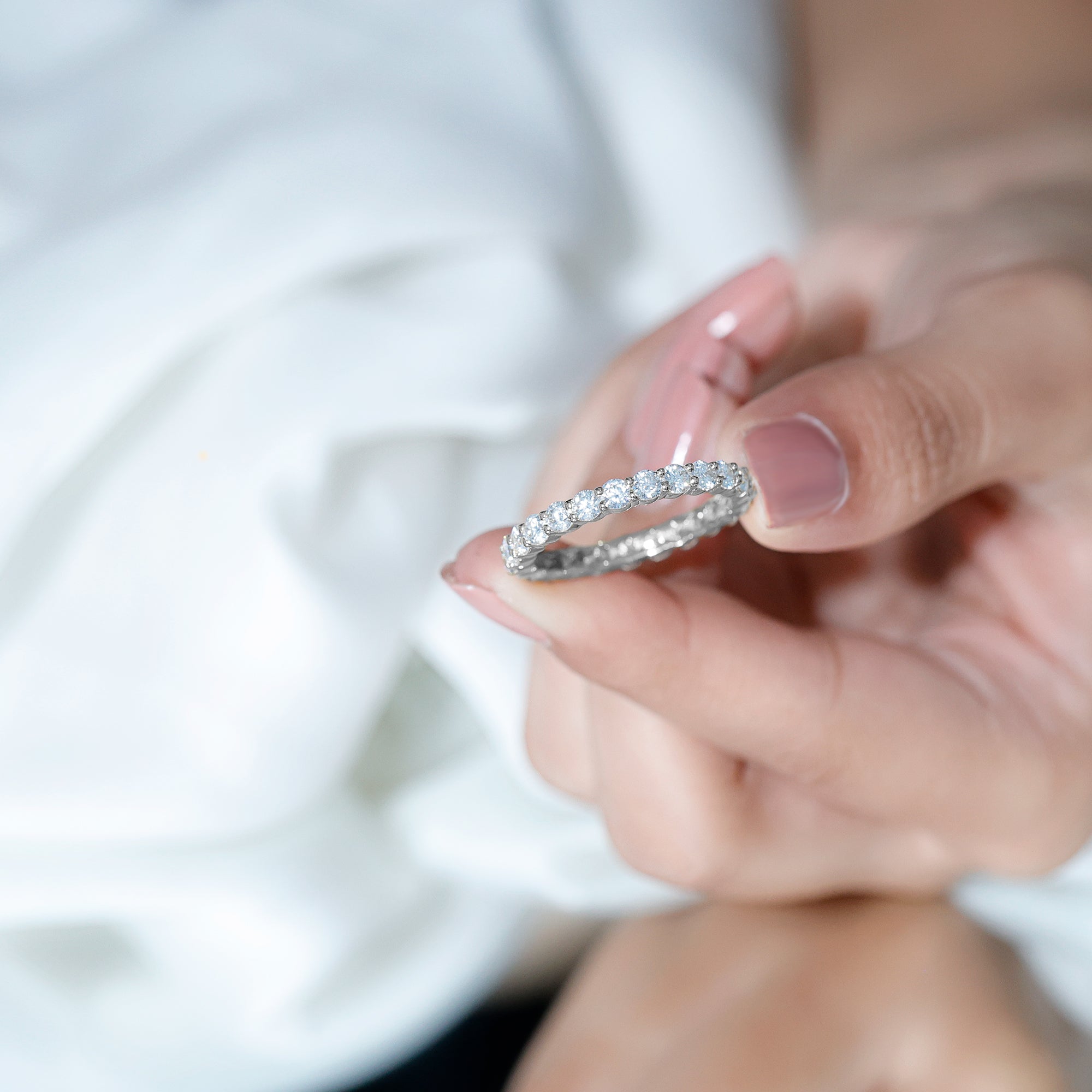Round Cut Moissanite Simple Eternity Band Ring in Prong Setting D-VS1 - Rosec Jewels