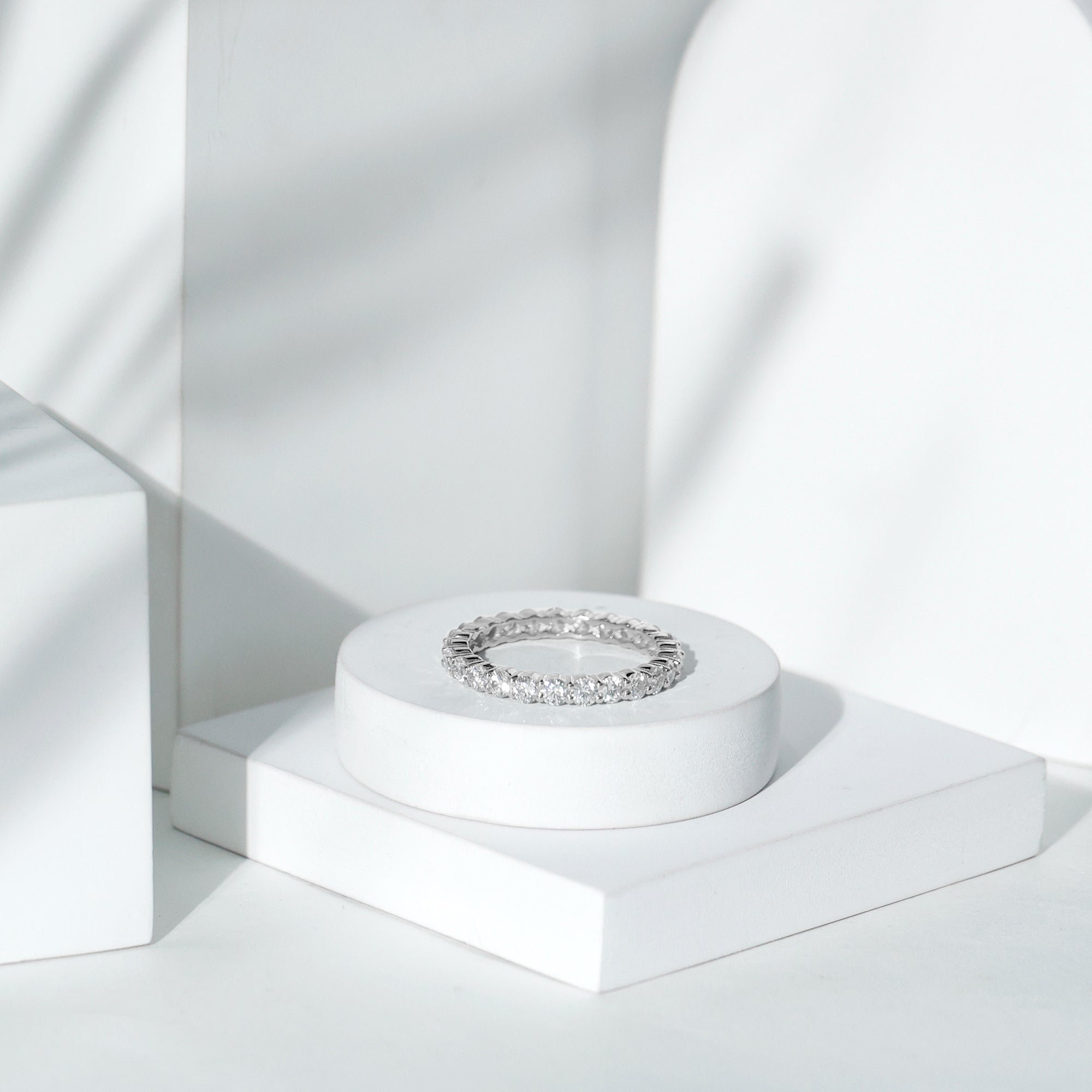 Round Cut Moissanite Simple Eternity Band Ring in Prong Setting D-VS1 - Rosec Jewels