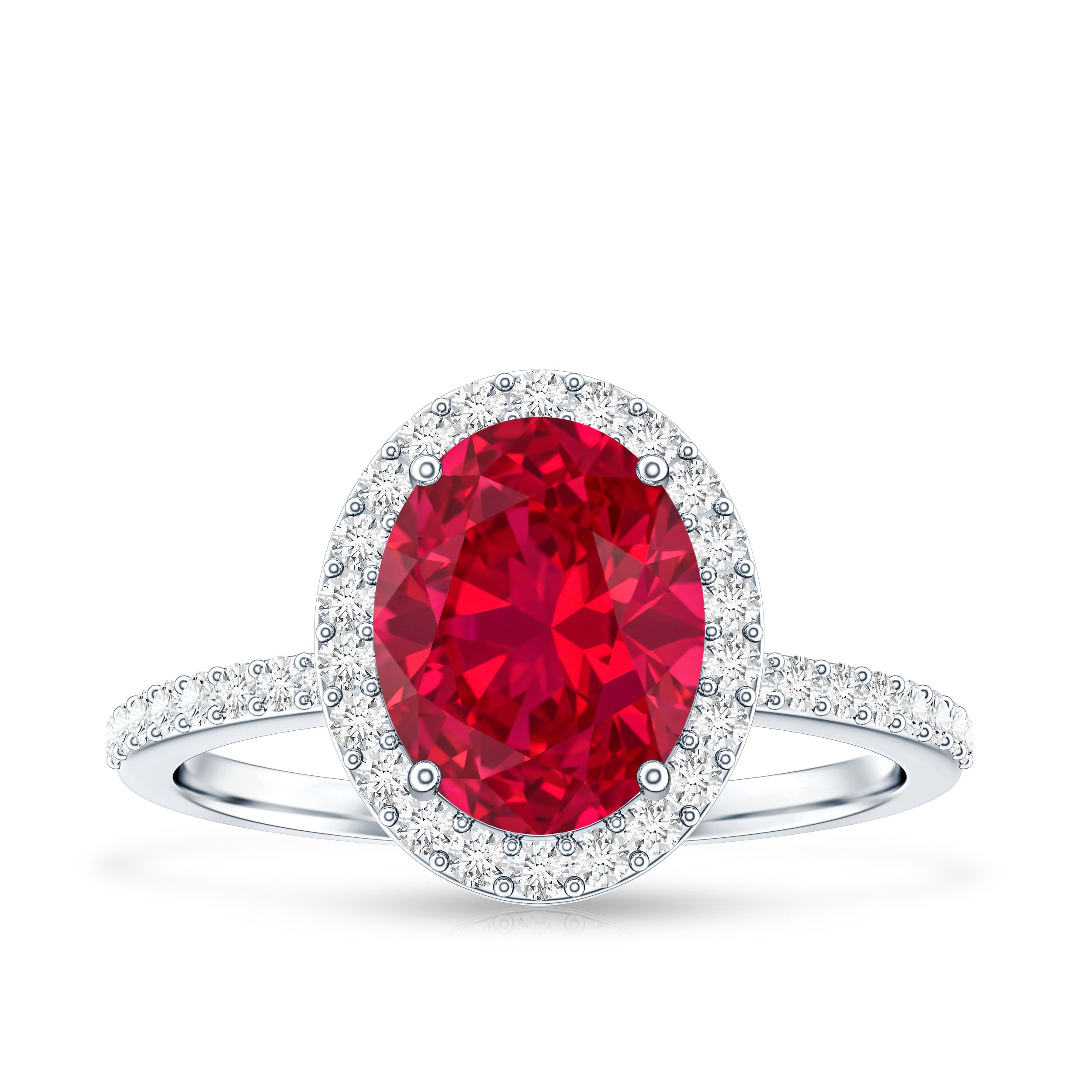 Classic Lab Grown Ruby Oval Engagement Ring with Diamond Halo AAAA - Rosec Jewels