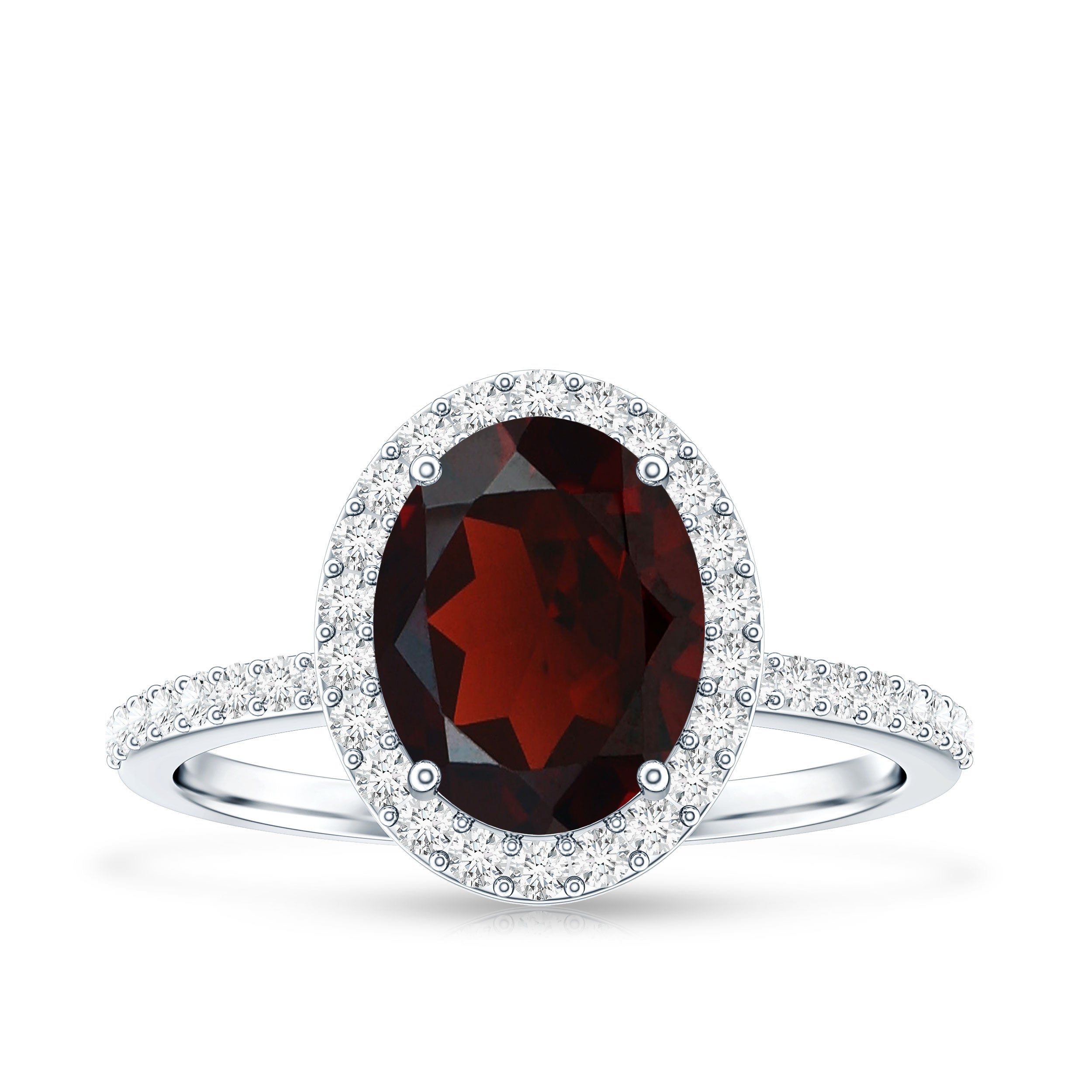 Certified Real 8X10mm Garnet Oval Engagement Ring with Diamond Halo AAA - Rosec Jewels