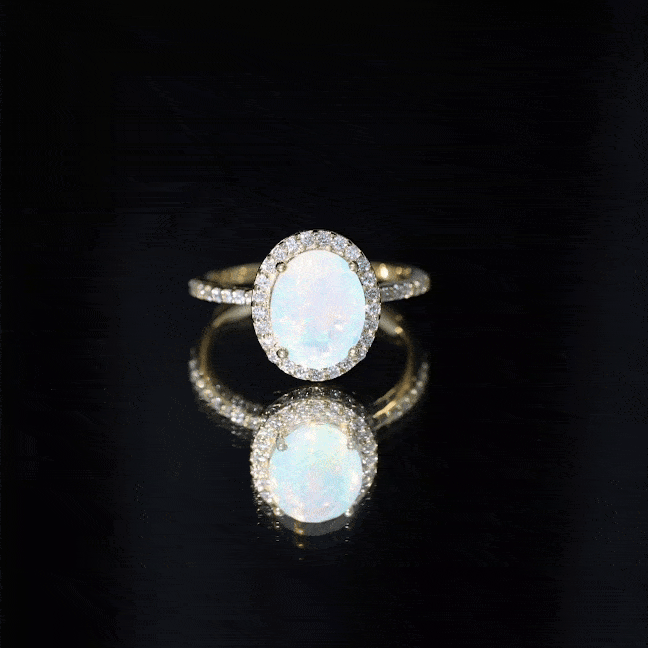 Certified Real 8X10 mm Ethiopian Opal Engagement Ring with Diamond Halo AAA - Rosec Jewels