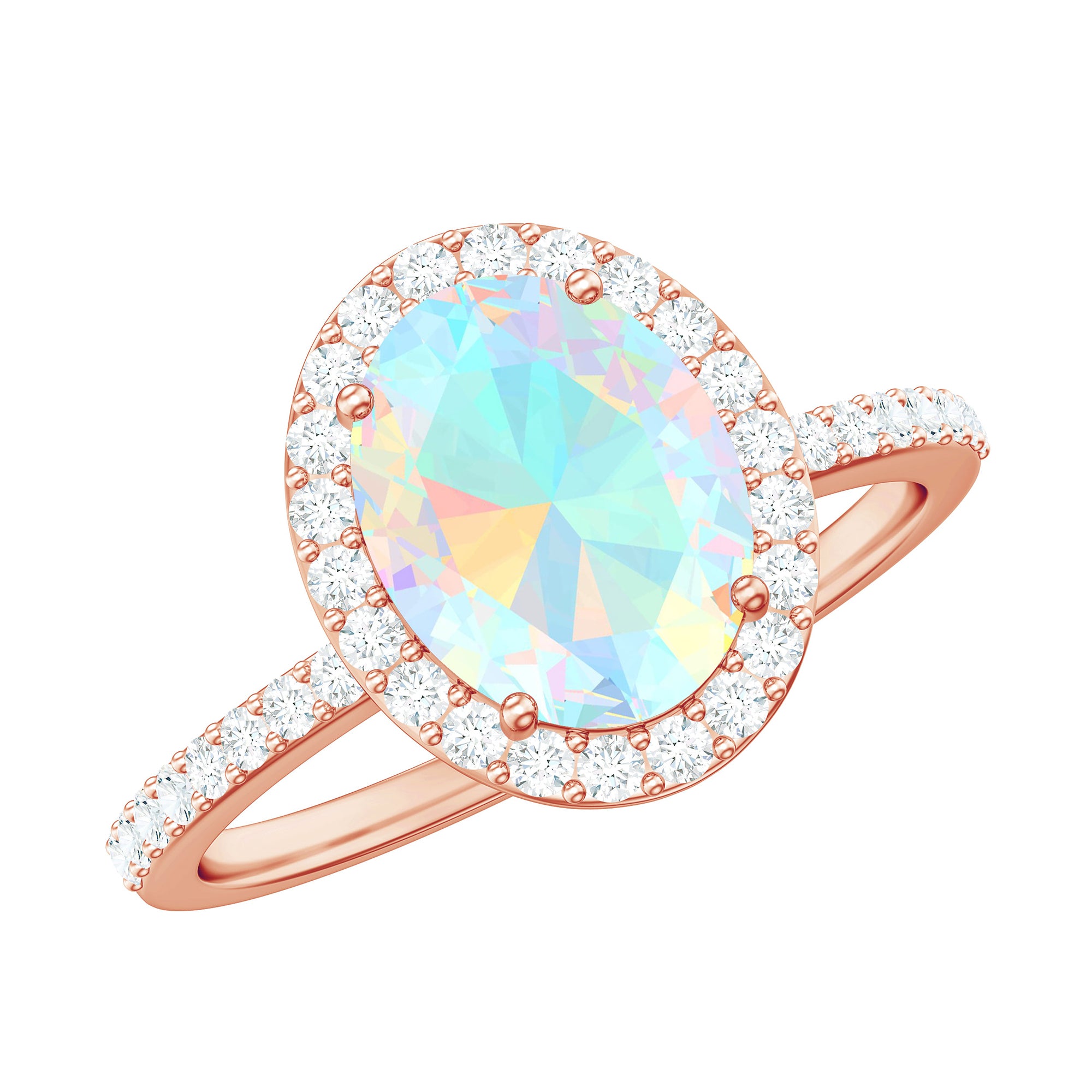 Certified Real 8X10 mm Ethiopian Opal Engagement Ring with Diamond Halo AAA - Rosec Jewels