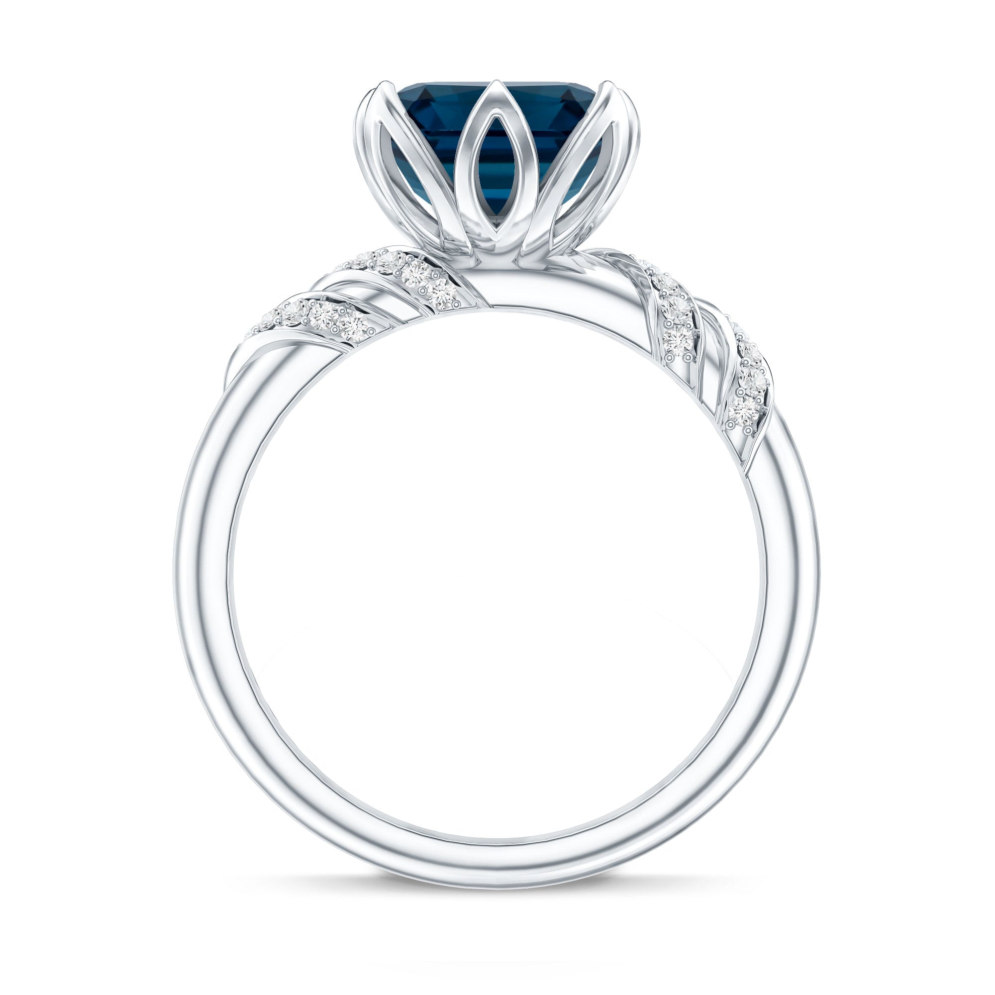 8mm Asscher Cut London Blue Topaz Designer Solitaire Engagement Ring AAA - Rosec Jewels