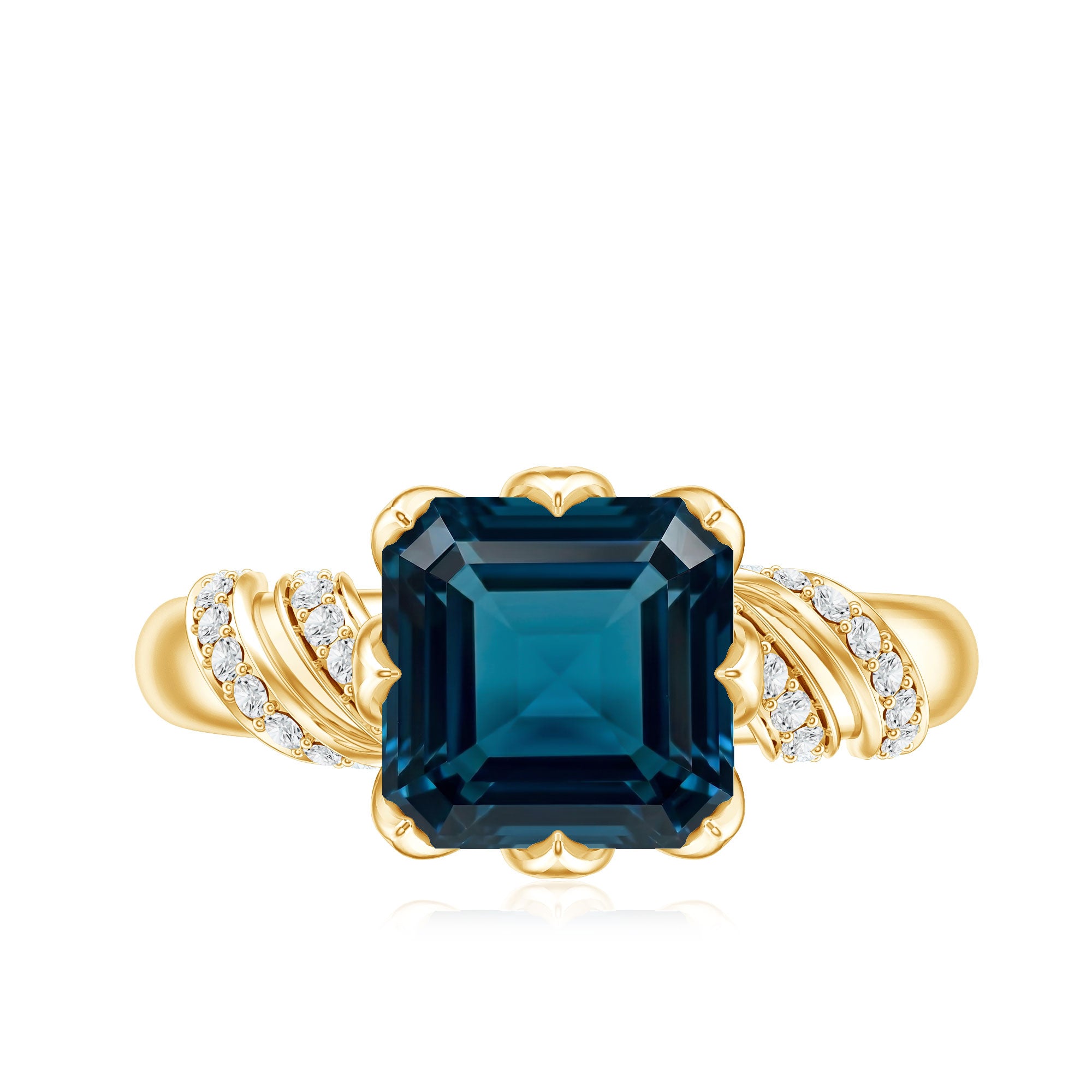 8mm Asscher Cut London Blue Topaz Designer Solitaire Engagement Ring AAA - Rosec Jewels