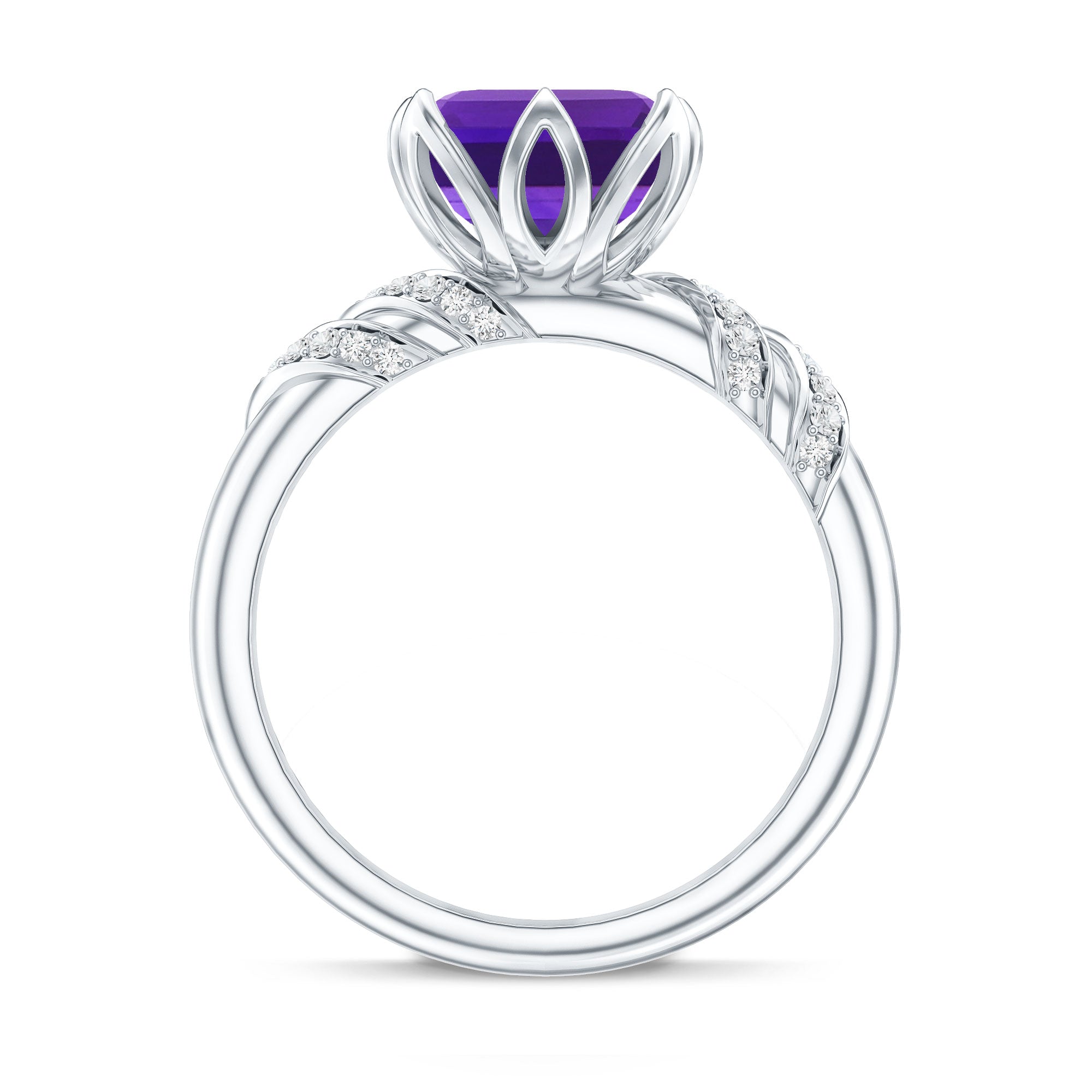 Vintage Looking 3 Carat Amethyst Asscher Cut Engagement Ring with Diamond AAA - Rosec Jewels