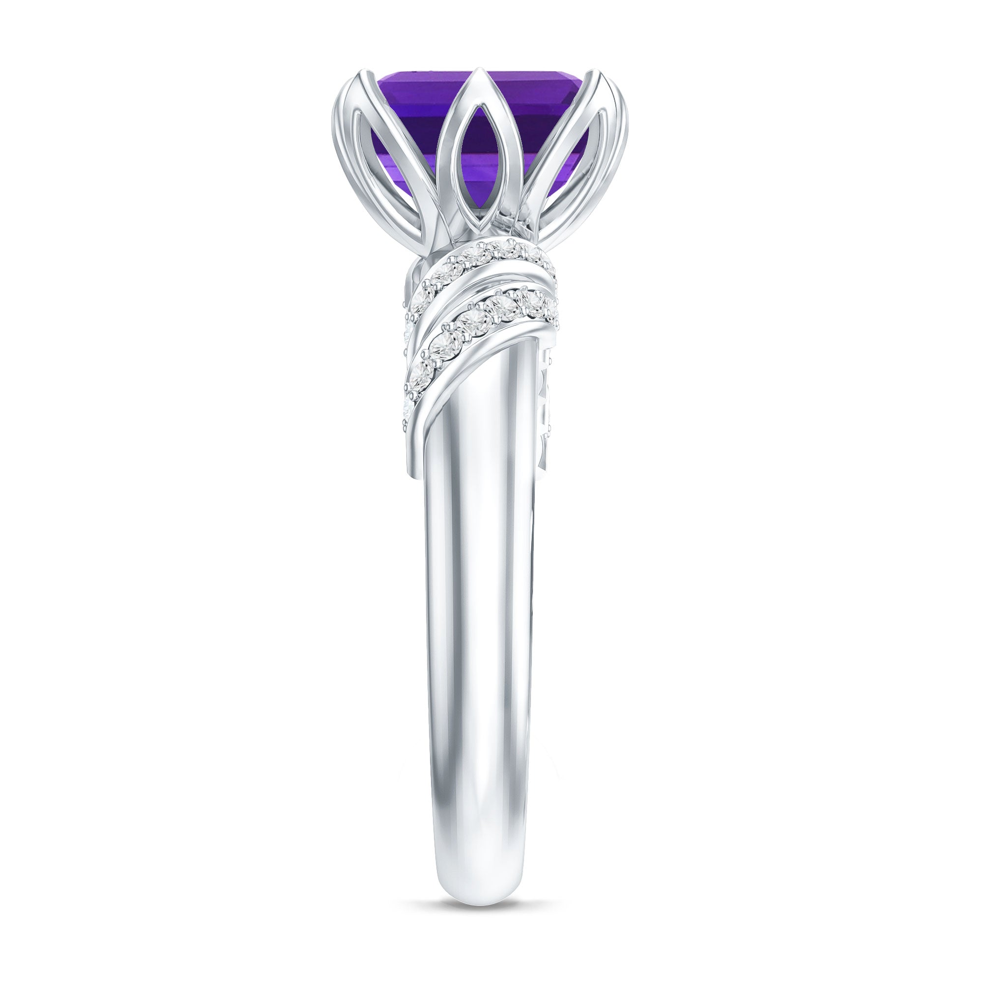 Vintage Looking 3 Carat Amethyst Asscher Cut Engagement Ring with Diamond AAA - Rosec Jewels