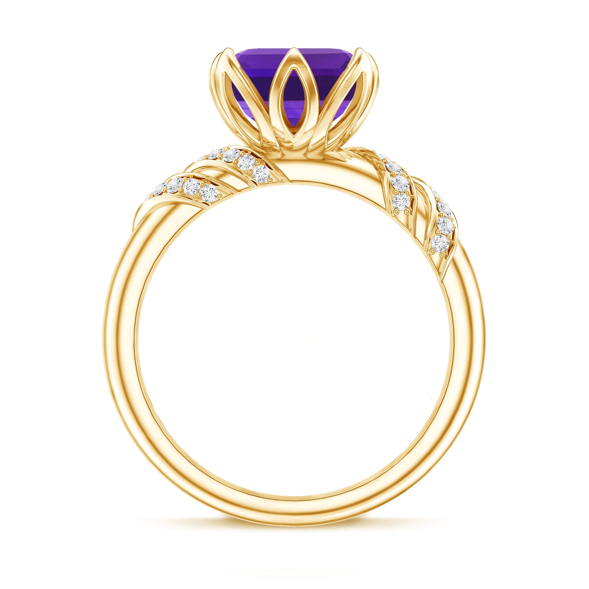 Vintage Looking 3 Carat Amethyst Asscher Cut Engagement Ring with Diamond AAA - Rosec Jewels