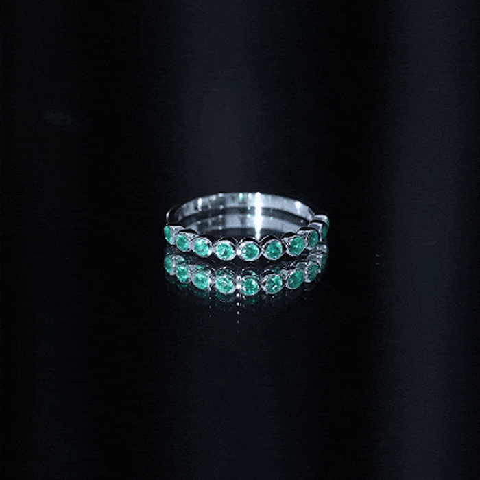 Natural Emerald Half Eternity Ring in Bezel Set AAA - Rosec Jewels