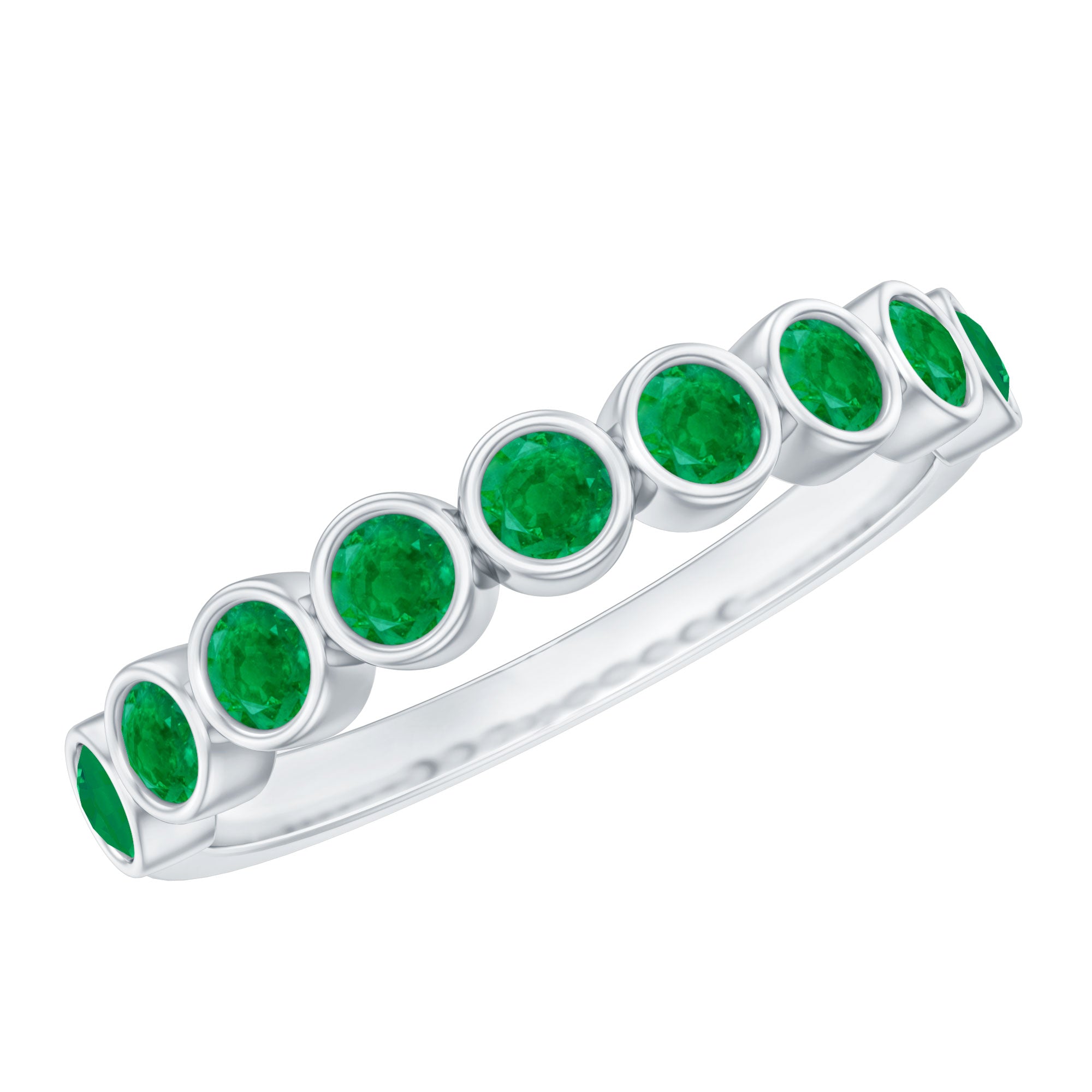 Natural Emerald Half Eternity Ring in Bezel Set AAA - Rosec Jewels