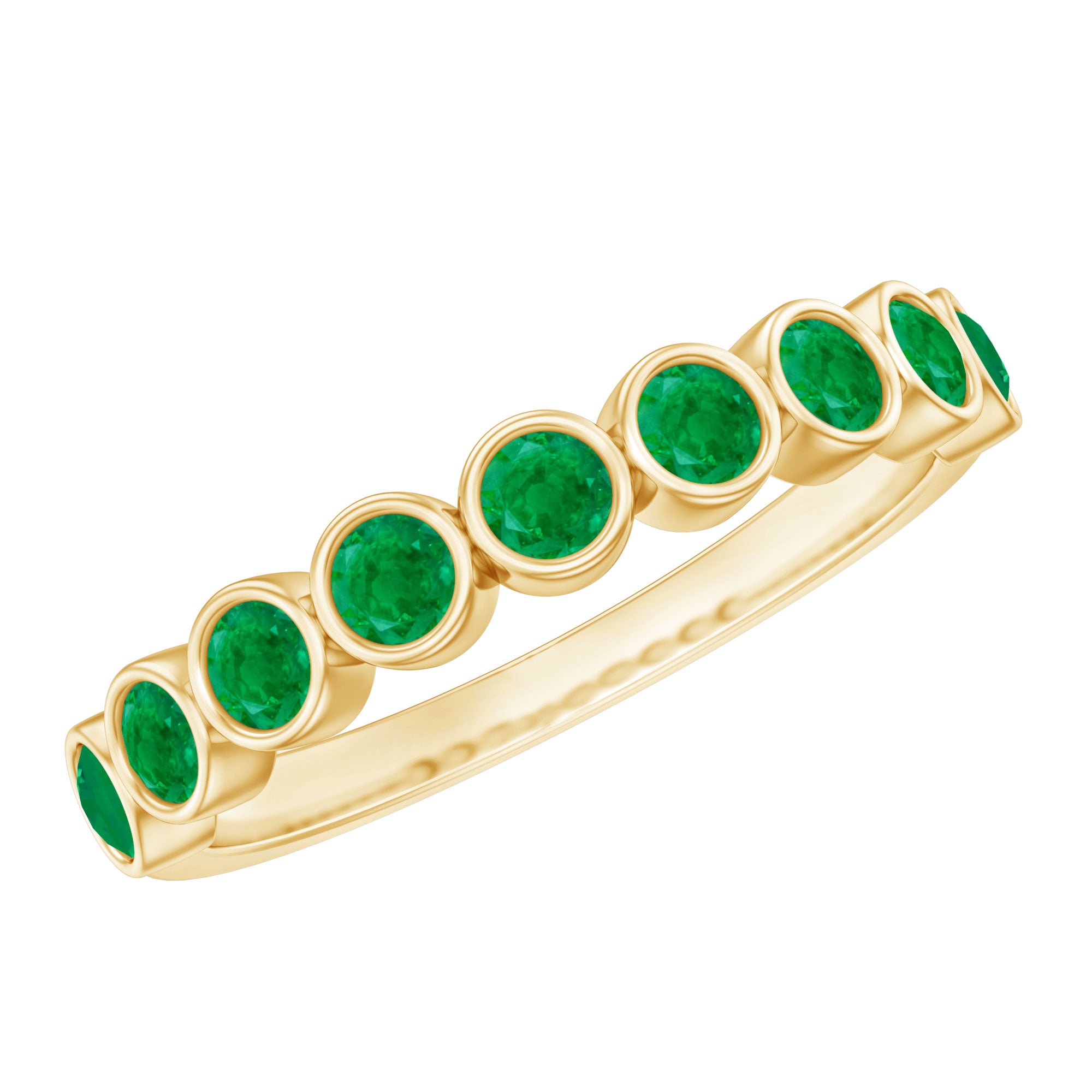Natural Emerald Half Eternity Ring in Bezel Set AAA - Rosec Jewels