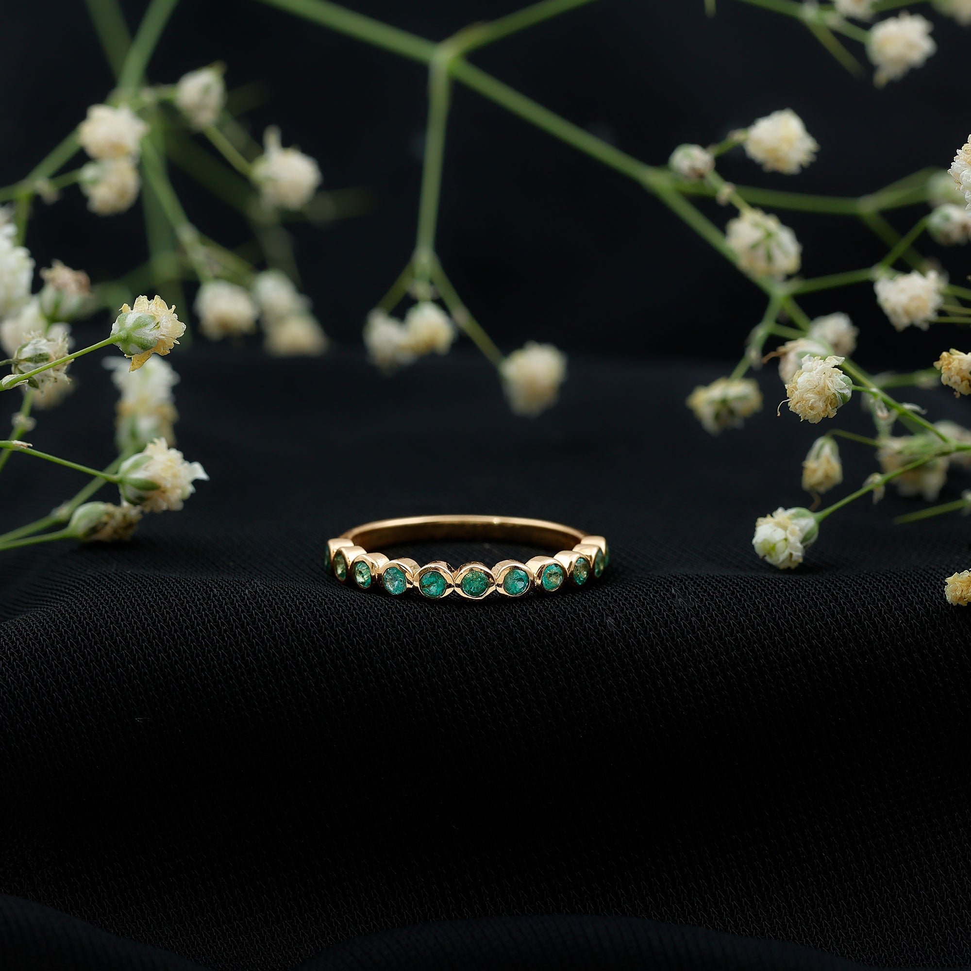 Natural Emerald Half Eternity Ring in Bezel Set AAA - Rosec Jewels