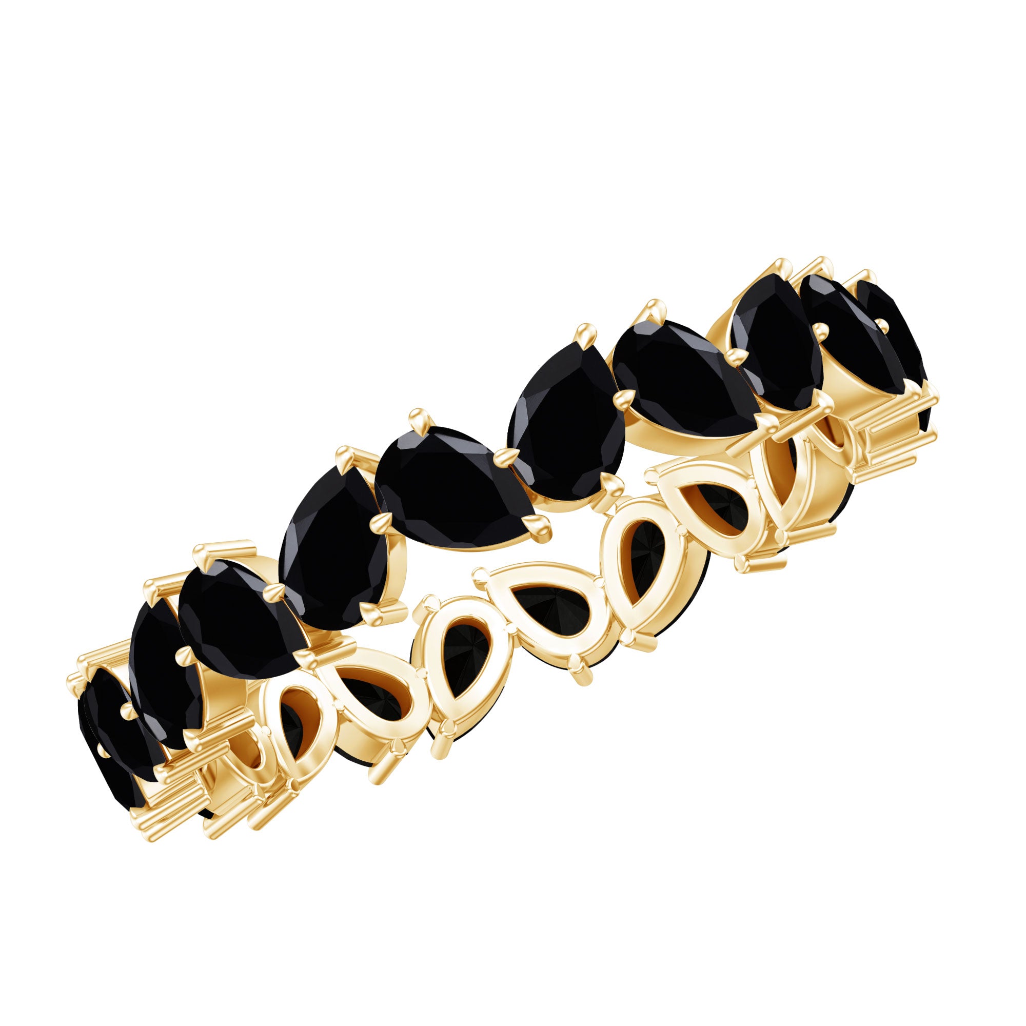 Genuine Pear Shaped Black Onyx Stackable Wedding Band AAA - Rosec Jewels