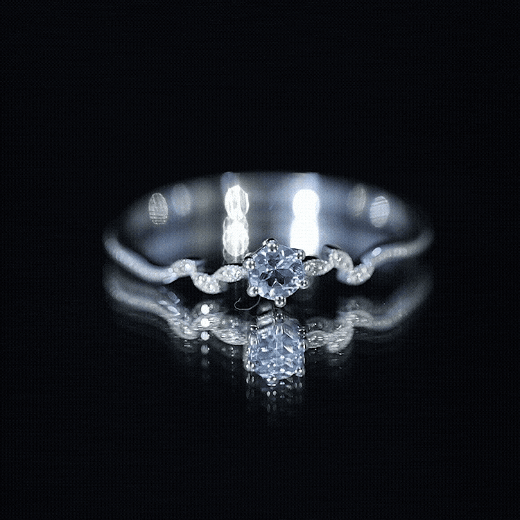 Round Aquamarine Diamond Nature Inspired Promise Ring AAA - Rosec Jewels
