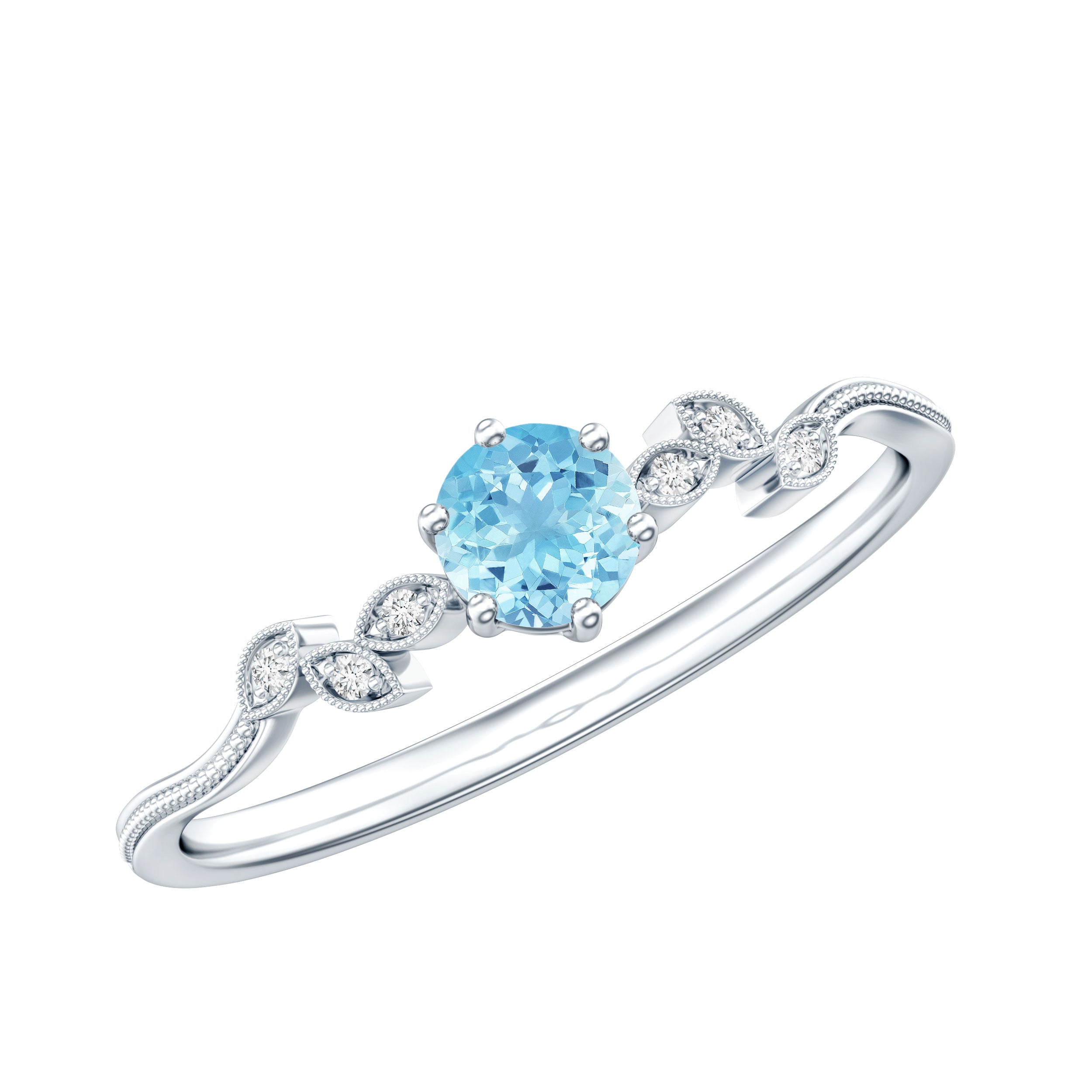 Round Aquamarine Diamond Nature Inspired Promise Ring AAA - Rosec Jewels