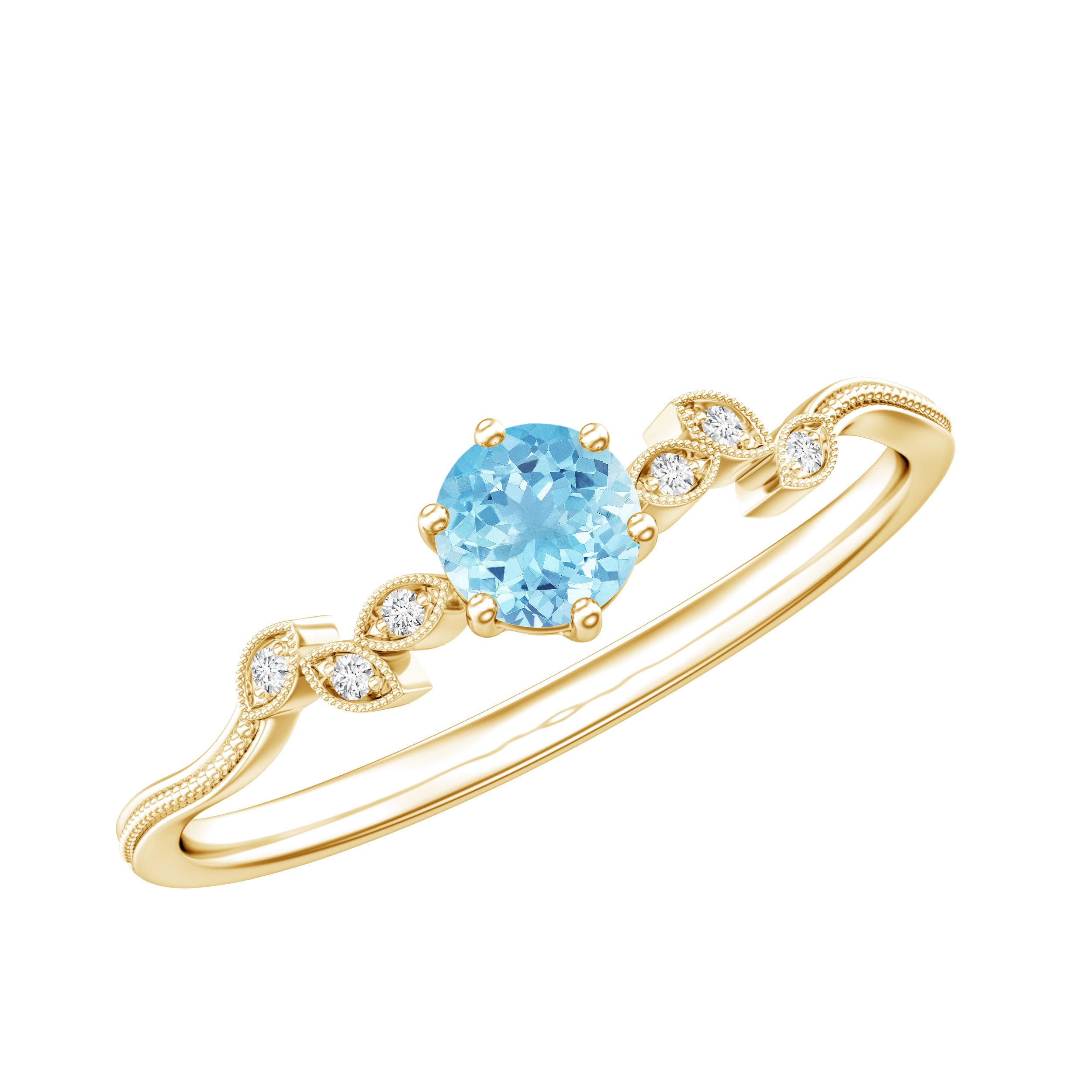 Round Aquamarine Diamond Nature Inspired Promise Ring AAA - Rosec Jewels