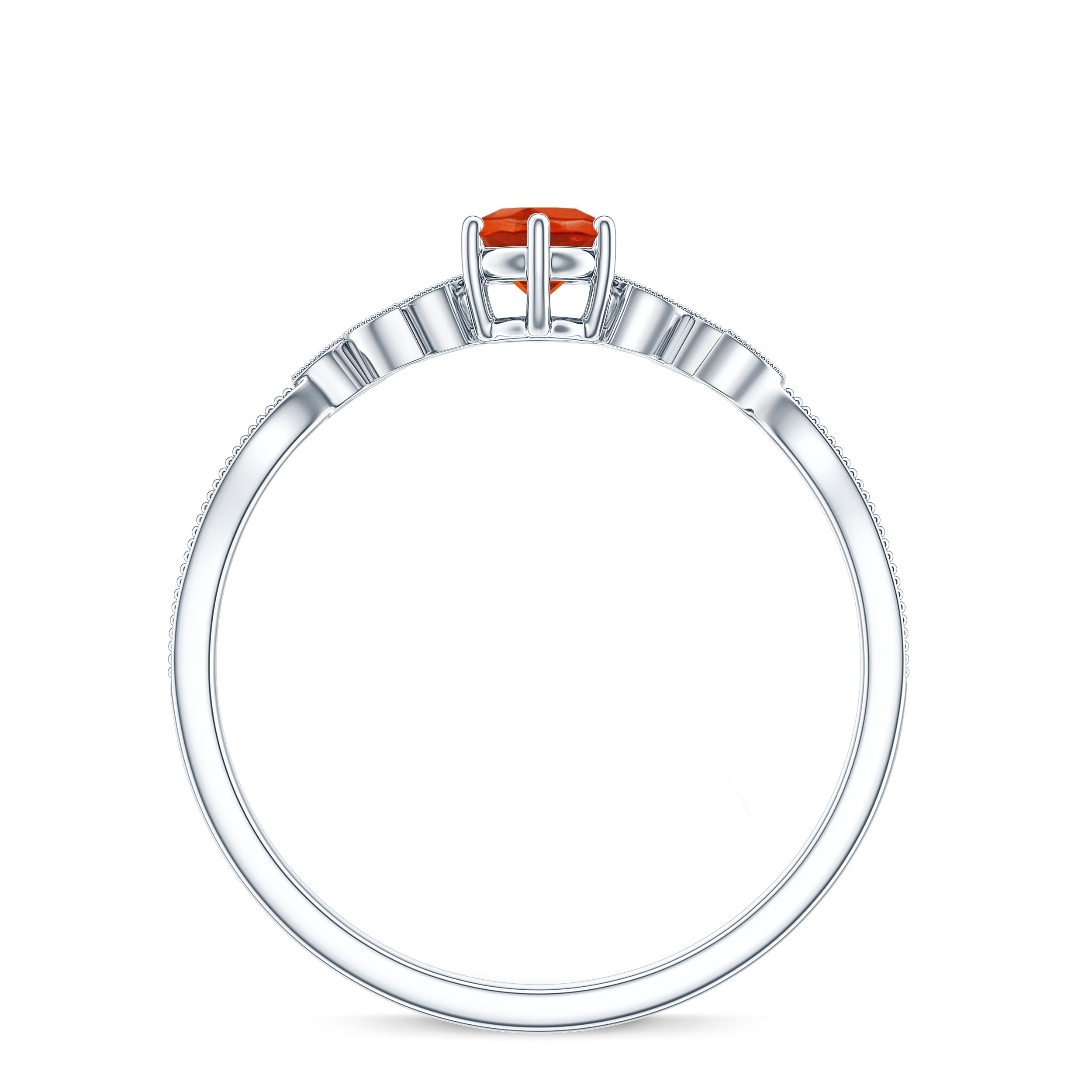 Round Fire Opal Leaf Promise Ring with Diamond AAA - Rosec Jewels