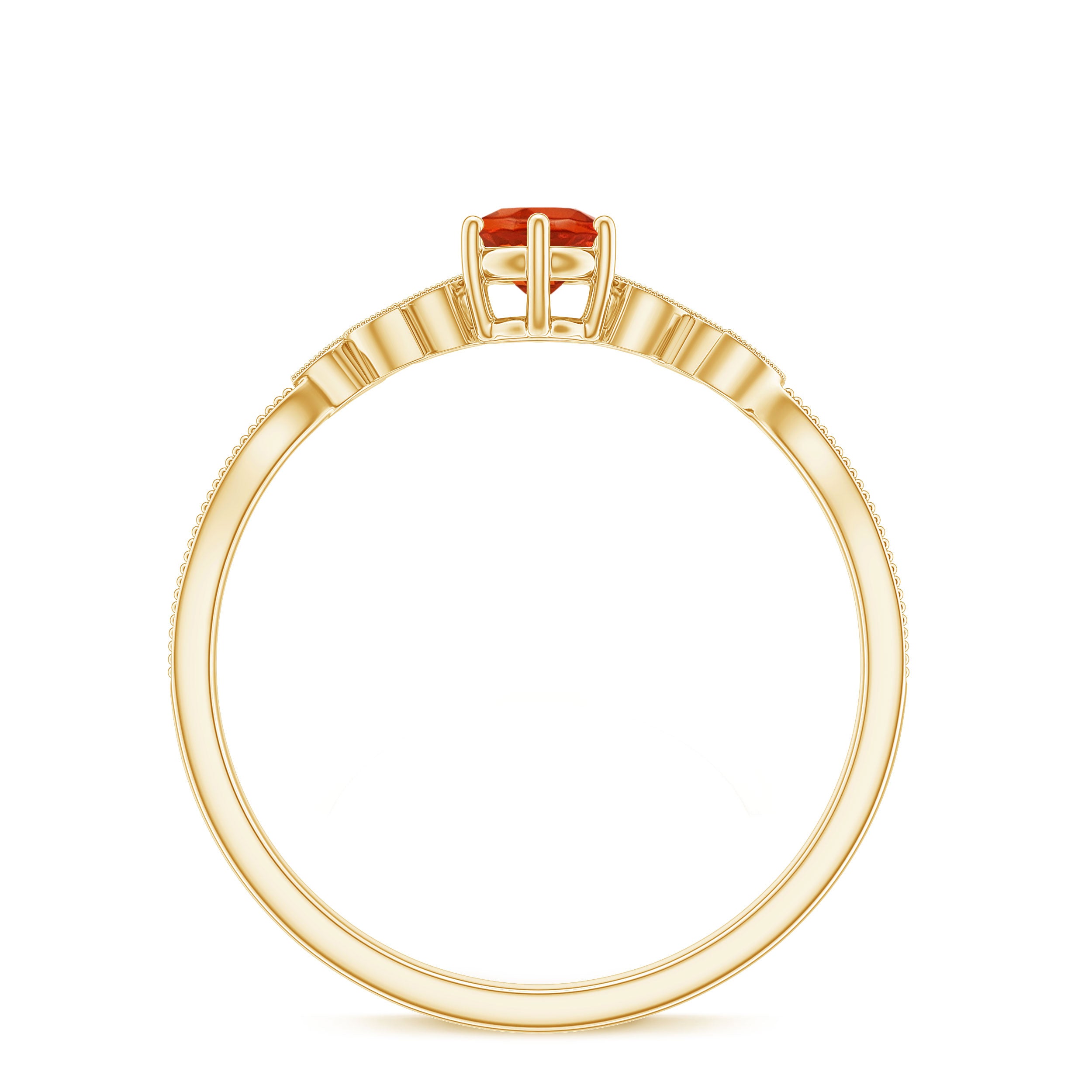 Rosec Jewels-Round Fire Opal Leaf Promise Ring with Diamond