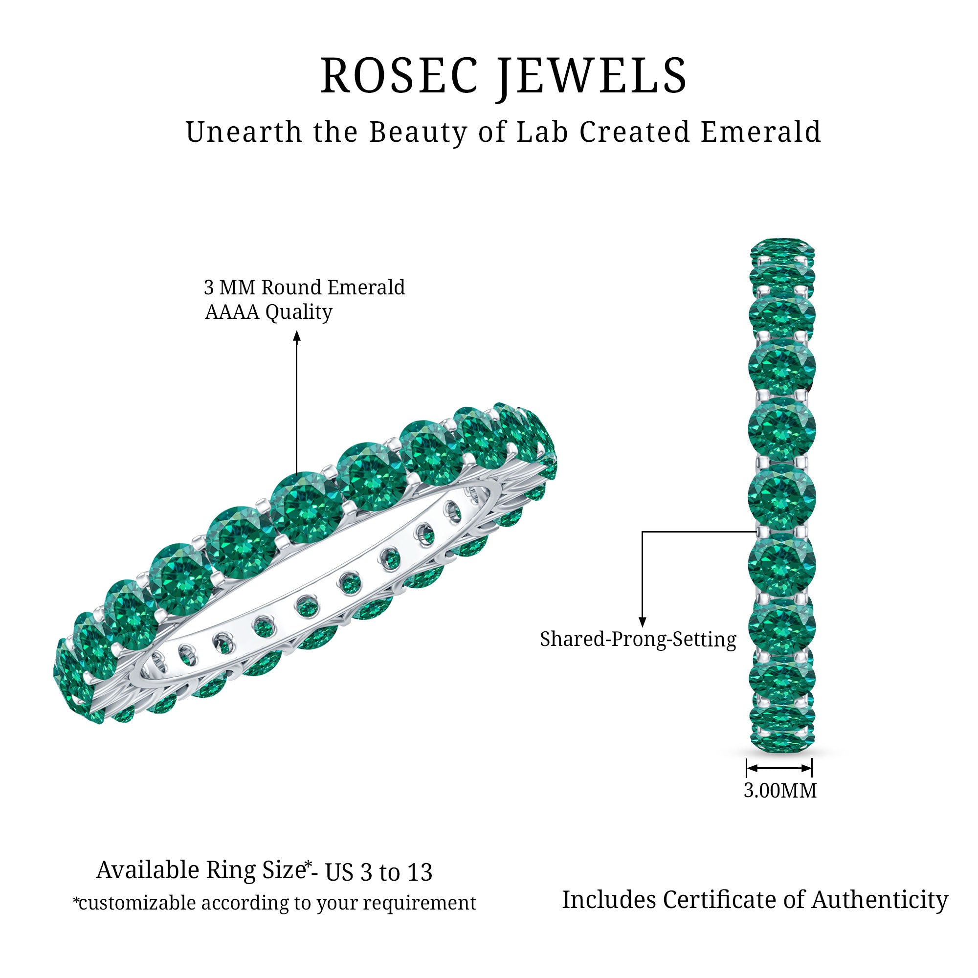 Certified Lab Created Emerald Full Eternity Band Ring AAAA - Rosec Jewels