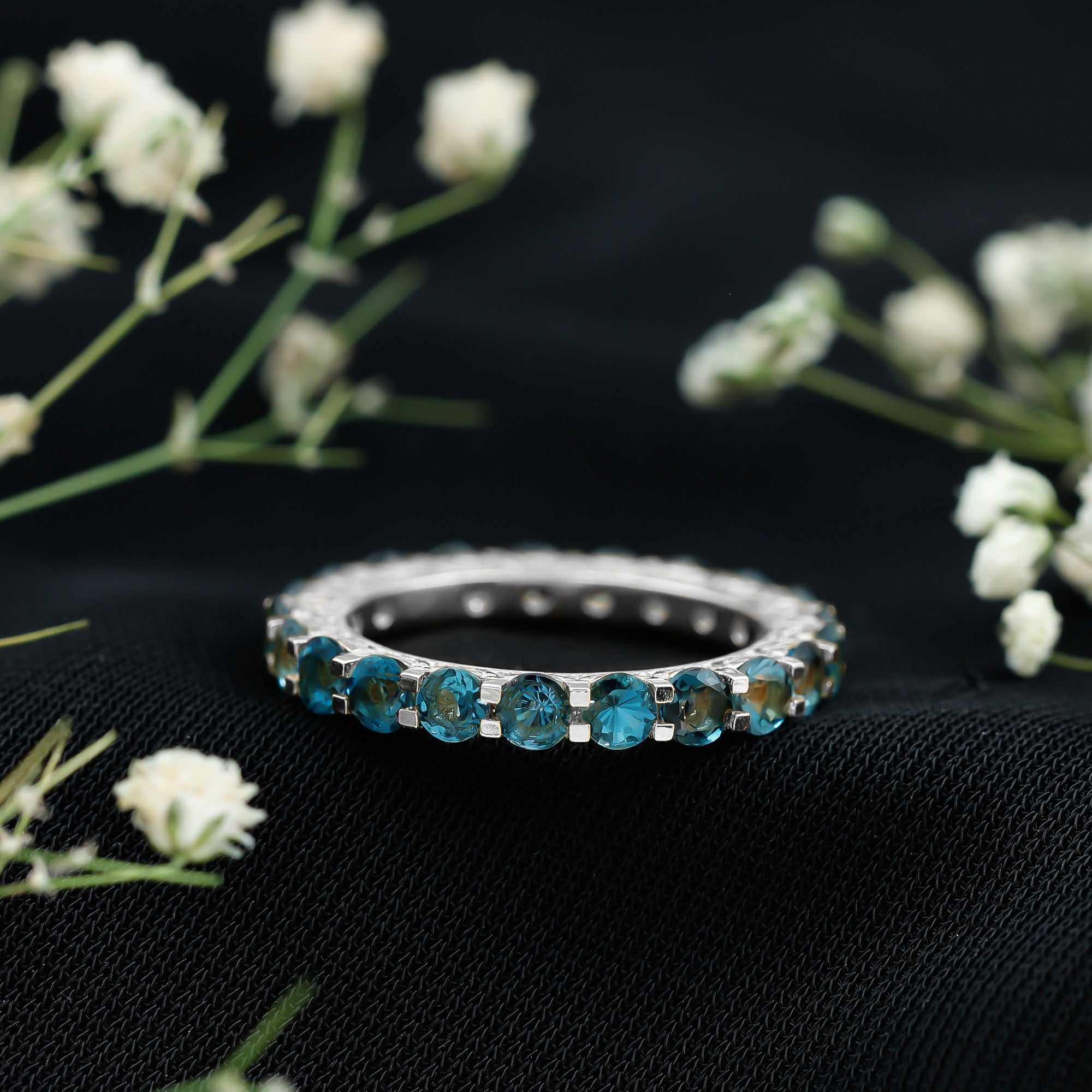 Certified London Blue Topaz Full Eternity Band Ring AAA - Rosec Jewels