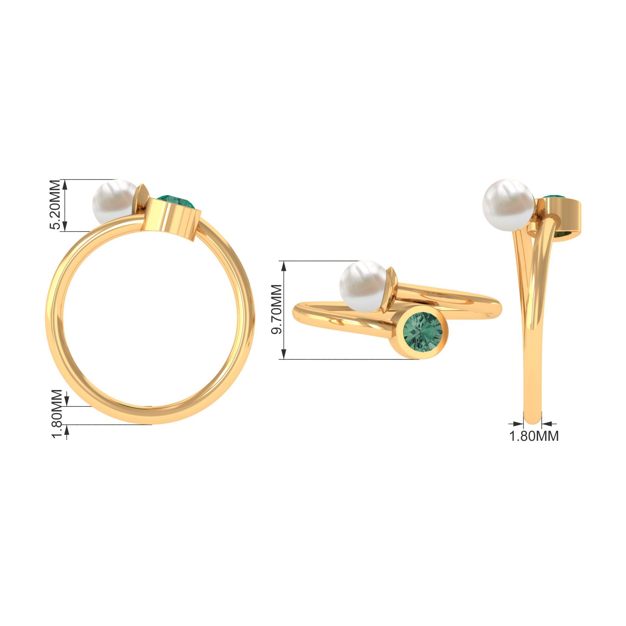 Green Sapphire and Freshwater Pearl 2 Stone Ring in Gold Freshwater Pearl - ( AAA ) - Quality - Rosec Jewels