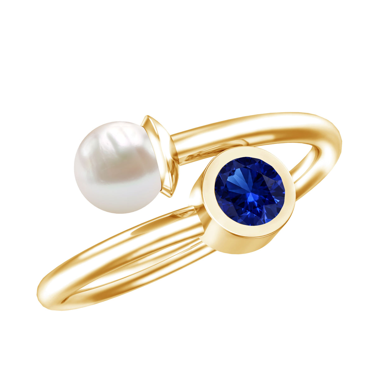 Lab Created Blue Sapphire and Pearl Toi Et Moi Ring AAA - Rosec Jewels
