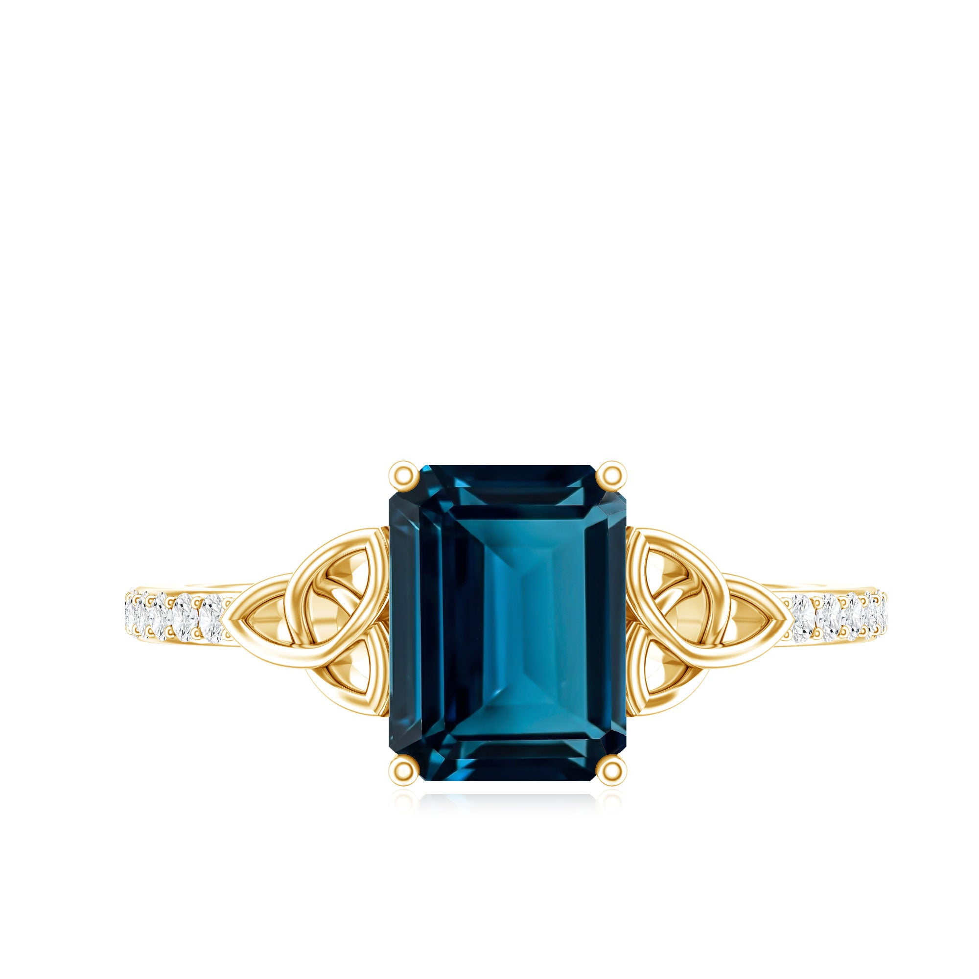 Emerald Cut London Blue Topaz Celtic Engagement Ring with Diamond AAA - Rosec Jewels