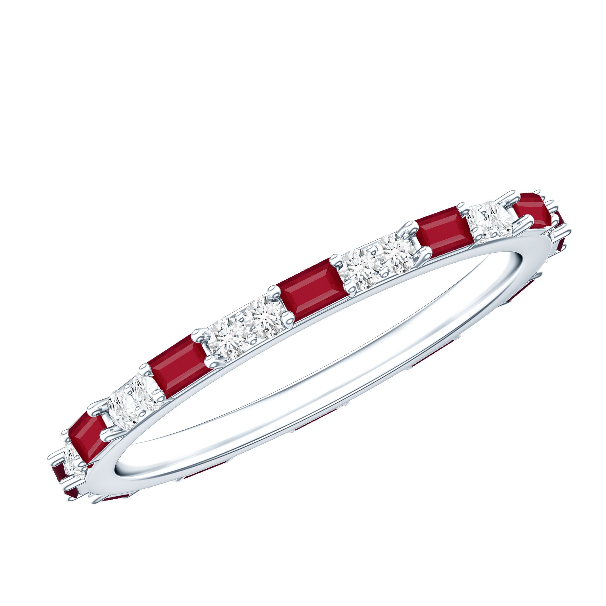 Genuine Baguette Ruby Diamond Eternity Ring for Women AAA - Rosec Jewels