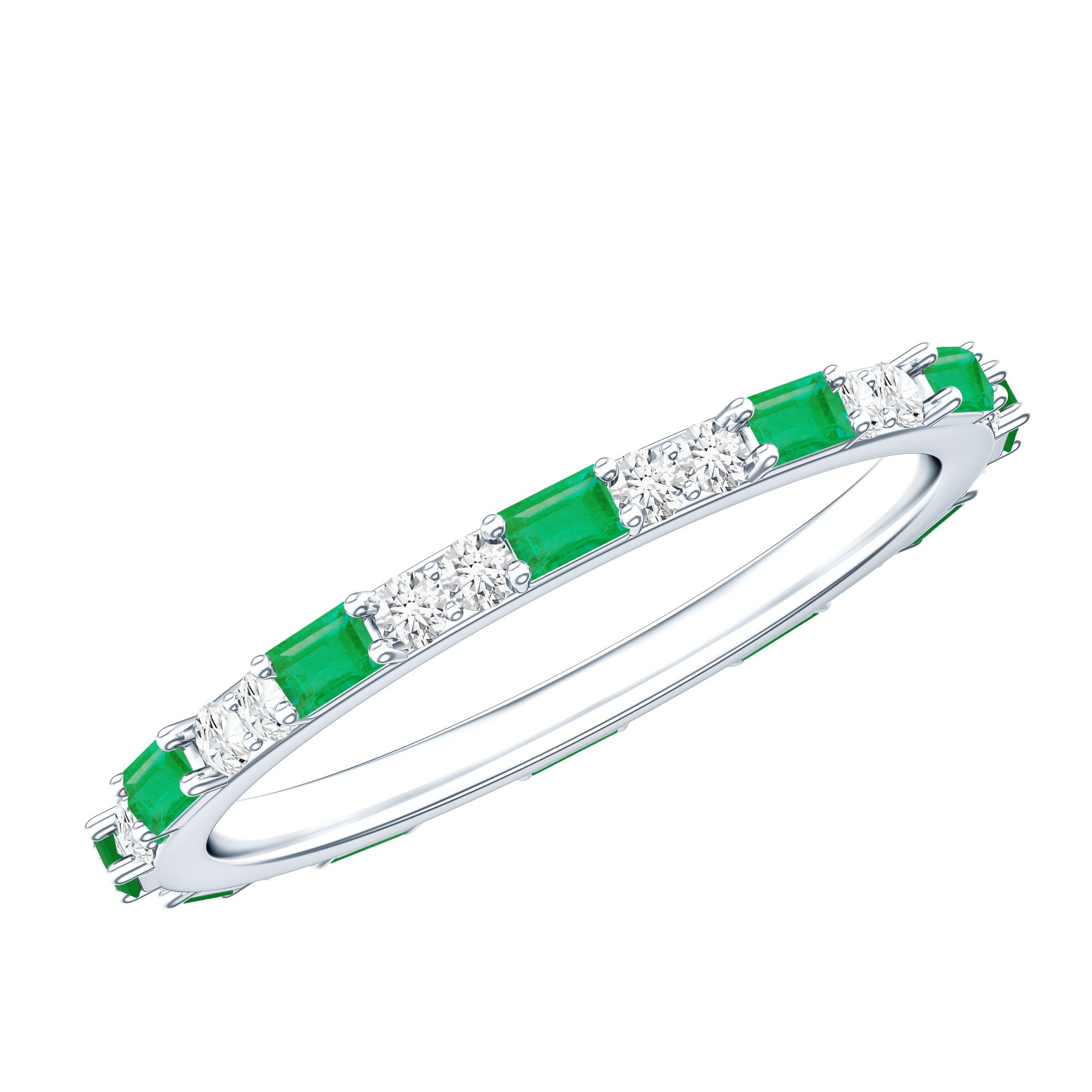 Natural Baguette Emerald Diamond Eternity Ring in East West Style AAA - Rosec Jewels