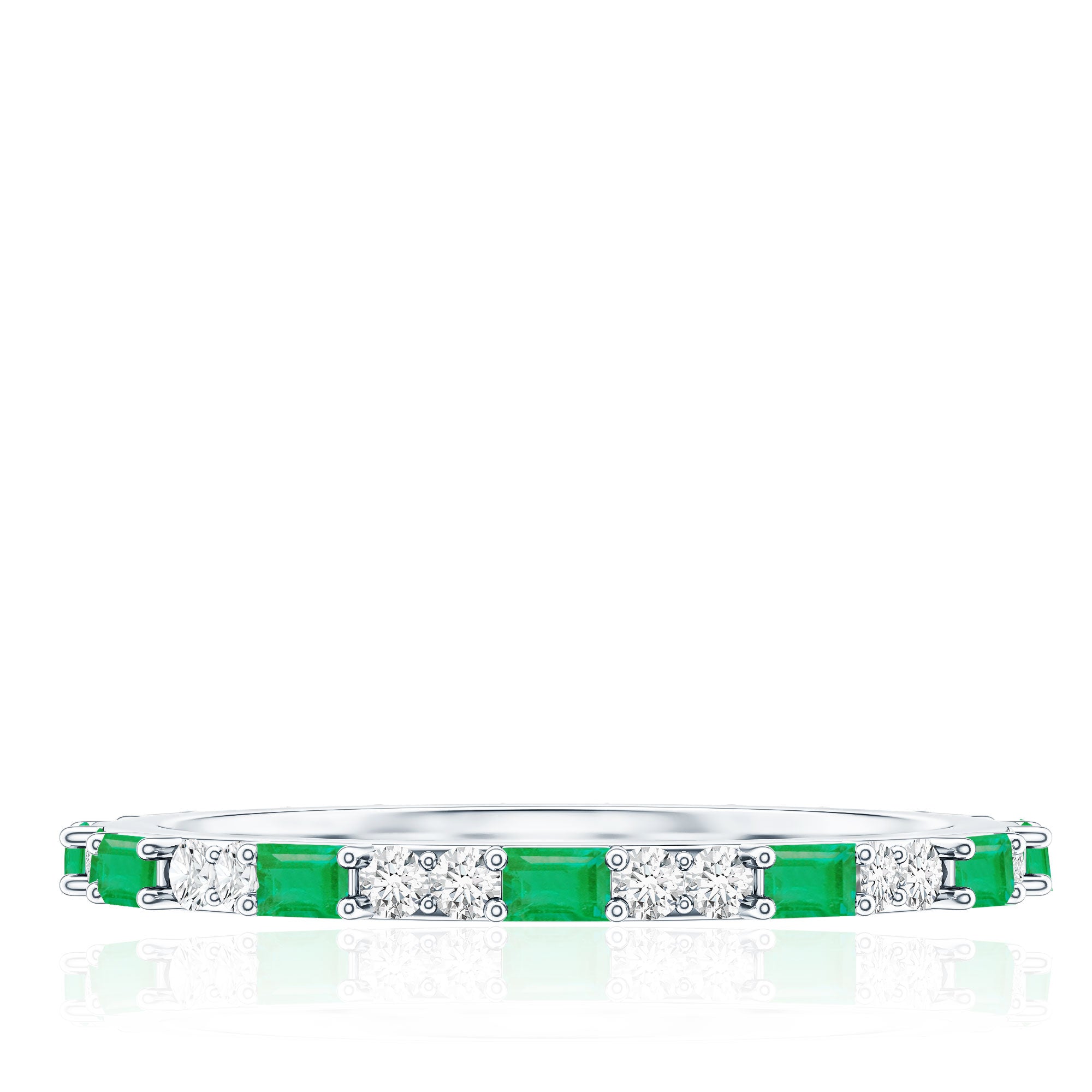 Natural Baguette Emerald Diamond Eternity Ring in East West Style AAA - Rosec Jewels