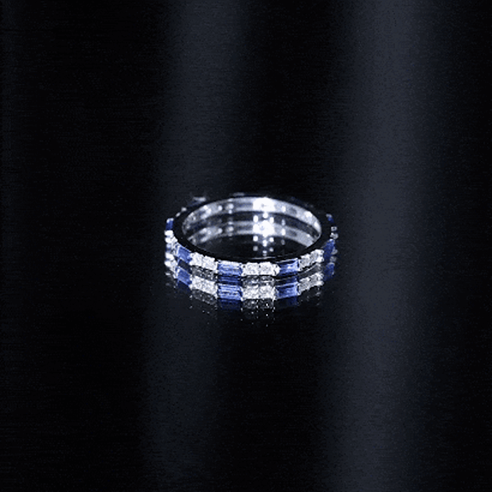 Certified Baguette Lab Blue Sapphire Eternity Ring with Diamond AAAA - Rosec Jewels