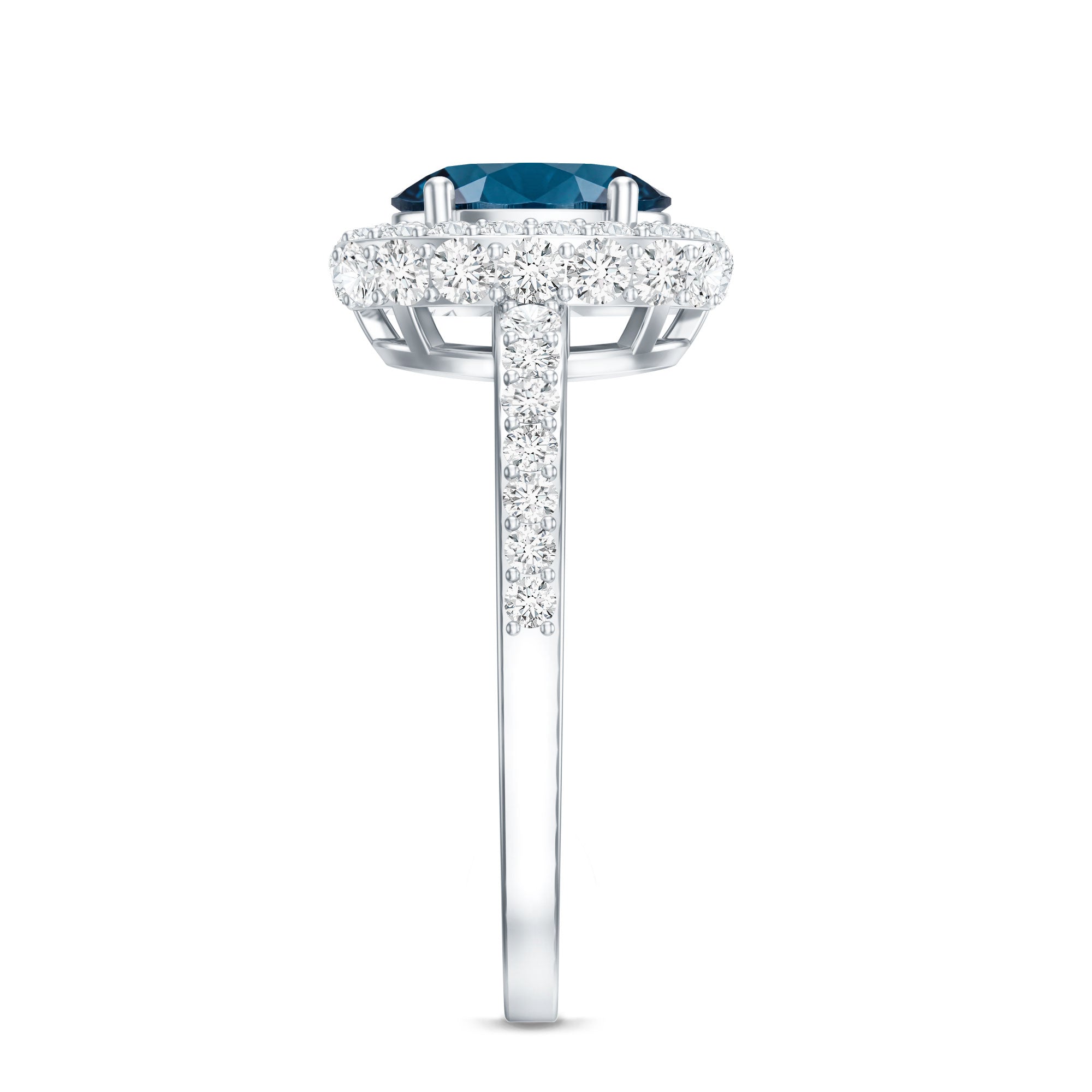 Genuine London Blue Topaz Classic Engagement Ring with Moissanite Halo AAA - Rosec Jewels