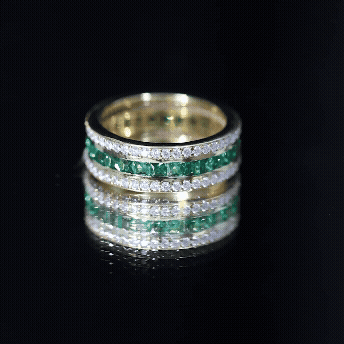 Rosec Jewels-Three Row Lab Created Emerald and Moissanite Wedding Band