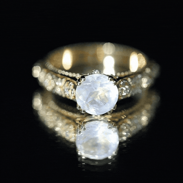 Vintage Style Moonstone and Diamond Flower Engagement Ring AAA - Rosec Jewels