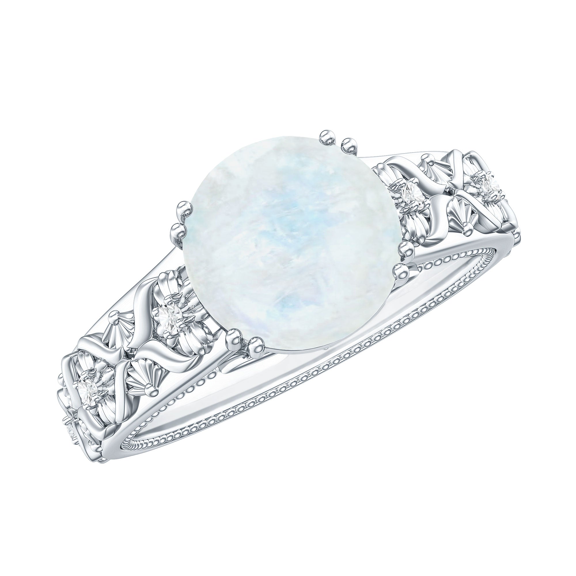 Vintage Style Moonstone and Diamond Flower Engagement Ring AAA - Rosec Jewels