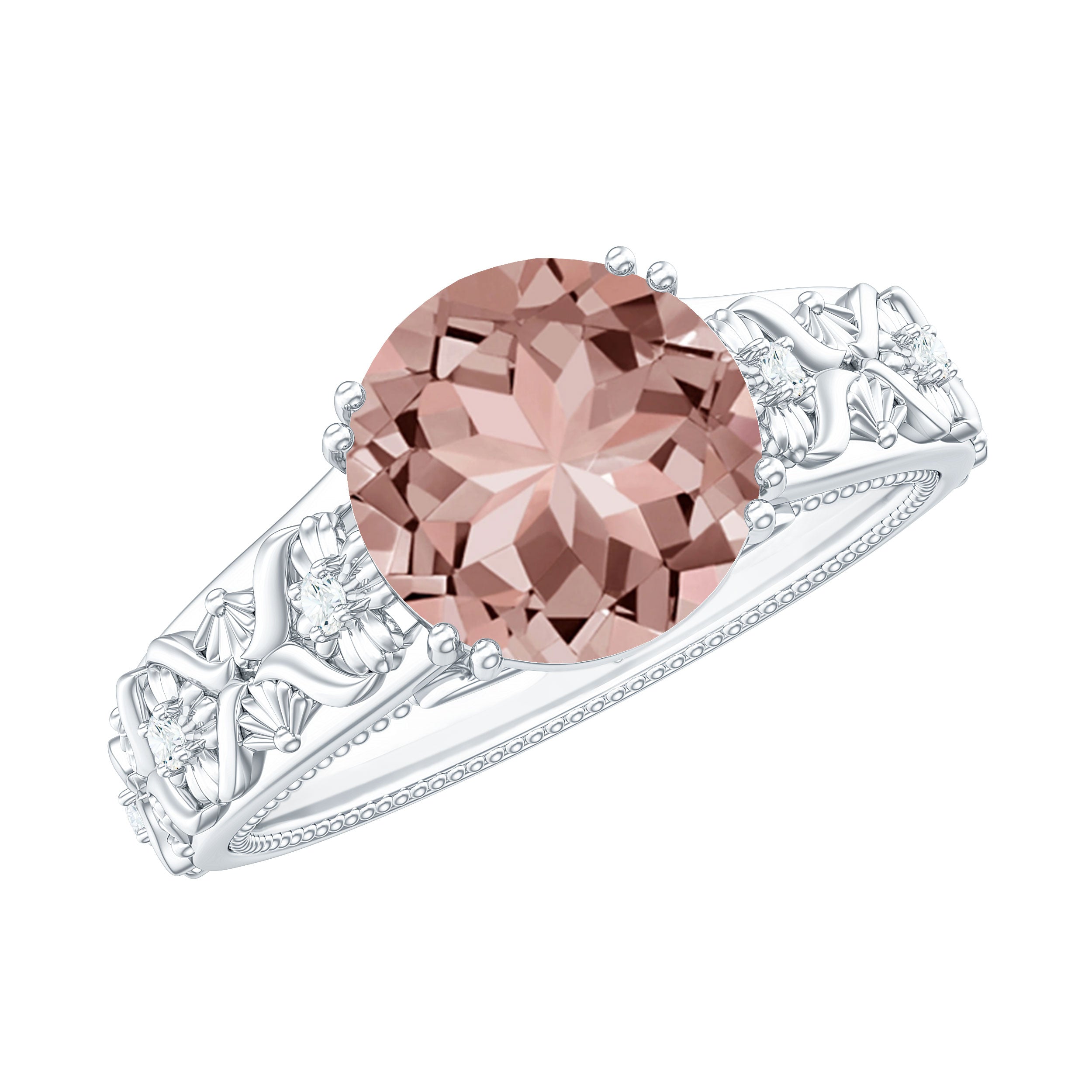 2 CT Morganite Floral Inspired Engagement Ring with Diamond