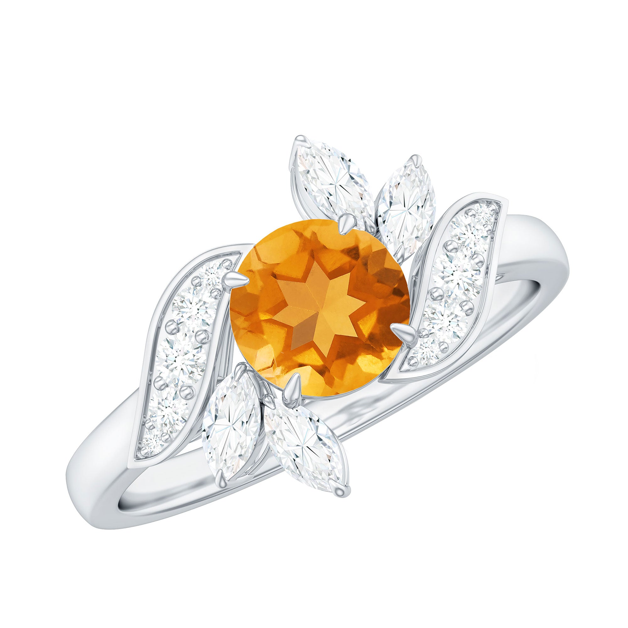 1.75 CT Citrine Flower Engagement Ring with Moissanite