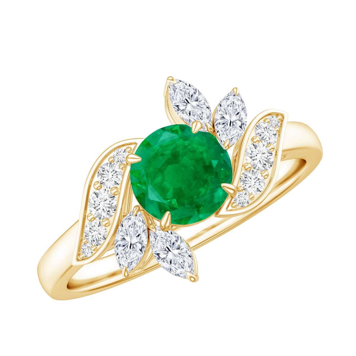 Natural 0.4 Carat Emerald Engagement Ring with Diamond AAA - Rosec Jewels