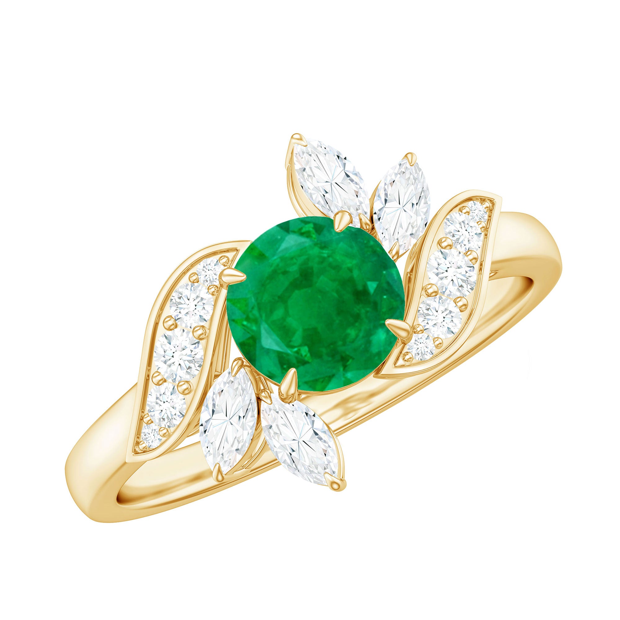 Natural 0.4 Carat Emerald Engagement Ring with Diamond AAA - Rosec Jewels