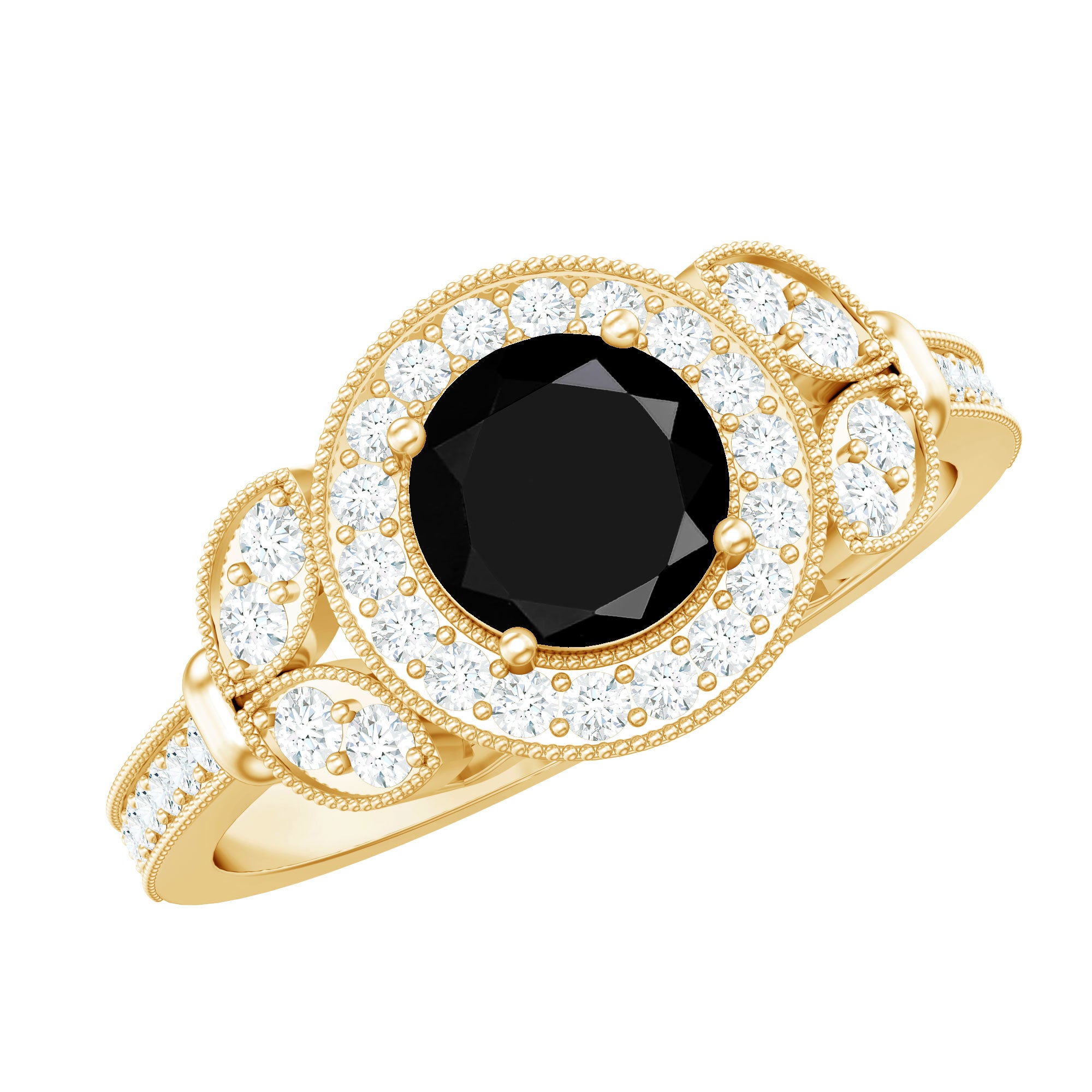 Vintage Style 2 Carat Lab Grown Black Diamond Engagement Ring with Moissanite AAAA ( Synthetic ) - Rosec Jewels