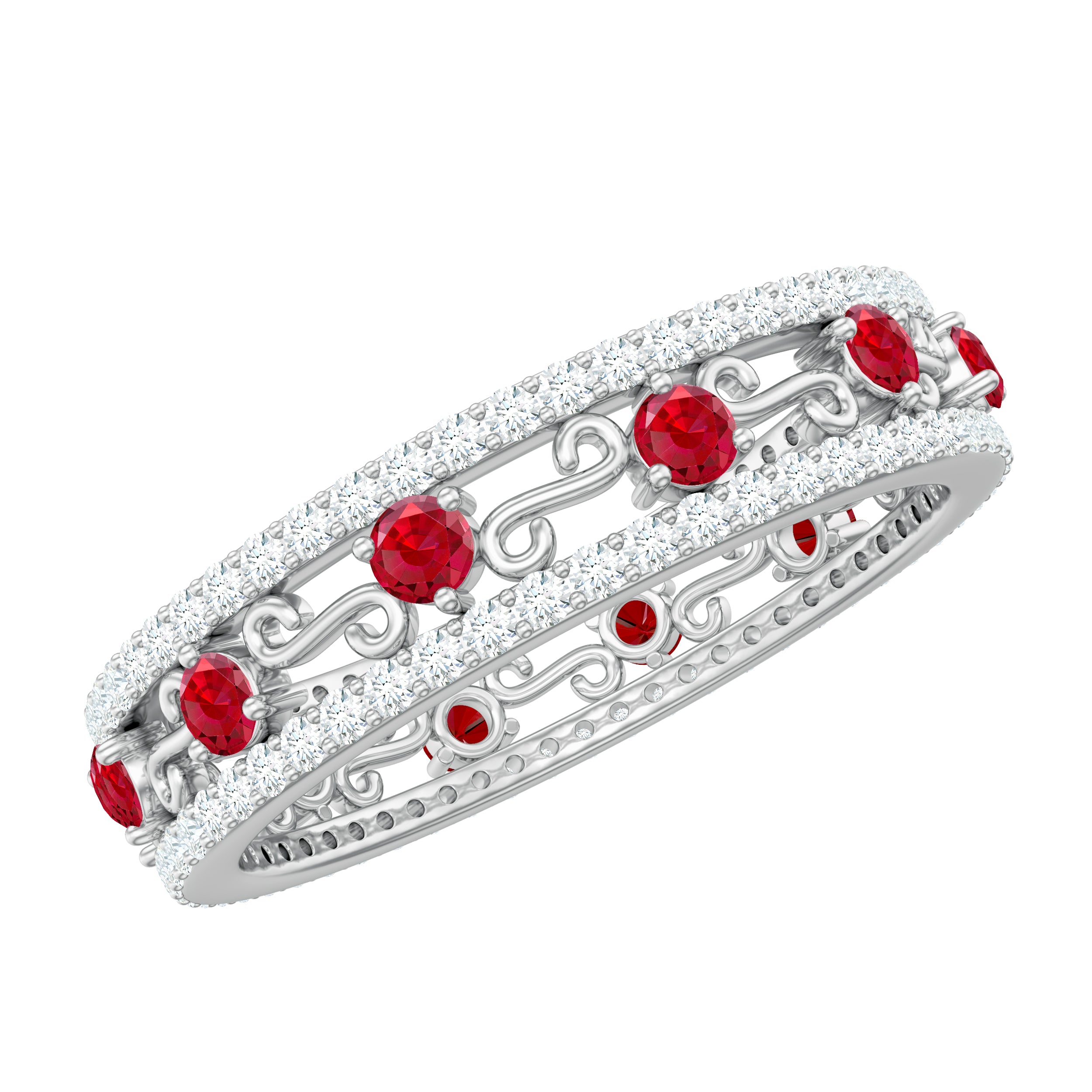 Classic Lab Created Ruby and Moissanite Eternity Wedding Band AAAA - Rosec Jewels